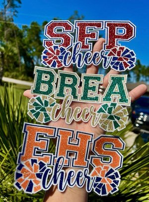 Cheer Glitter Stickers & Magnets - Personalized Cheerleader High School Letters and Pom Poms - Varsity JV Laptop Water Bottle Cups Tumblers