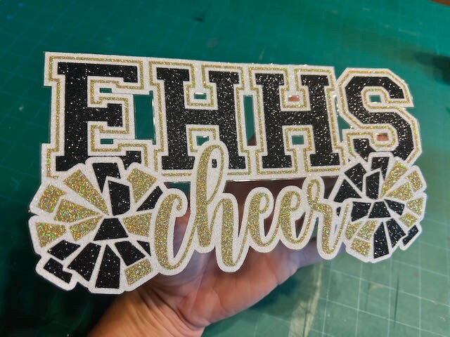 Cheer Glitter Stickers & Magnets - Personalized Cheerleader High School Letters and Pom Poms - Varsity JV Laptop Water Bottle Cups Tumblers