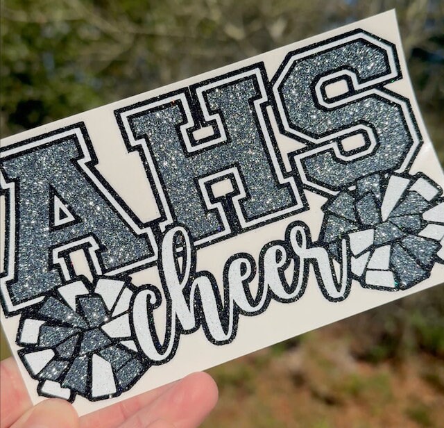 Cheer Glitter Stickers & Magnets - Personalized Cheerleader High School Letters and Pom Poms - Varsity JV Laptop Water Bottle Cups Tumblers