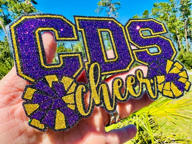 Cheer Glitter Stickers & Magnets - Personalized Cheerleader High School Letters and Pom Poms - Varsity JV Laptop Water Bottle Cups Tumblers