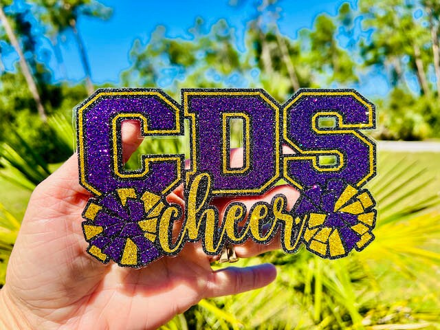 Cheer Glitter Stickers & Magnets - Personalized Cheerleader High School Letters and Pom Poms - Varsity JV Laptop Water Bottle Cups Tumblers