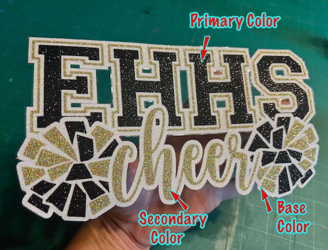 Cheer Glitter Stickers & Magnets - Personalized Cheerleader High School Letters and Pom Poms - Varsity JV Laptop Water Bottle Cups Tumblers