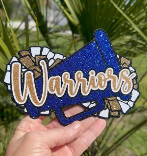 Cheer Glitter Stickers & Magnets - Cheerleader High School Team Name Megaphone Pom Poms - Varsity JV Laptop Water Bottle Cups Tumblers
