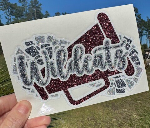 Cheer Glitter Stickers & Magnets - Cheerleader High School Team Name Megaphone Pom Poms - Varsity JV Laptop Water Bottle Cups Tumblers