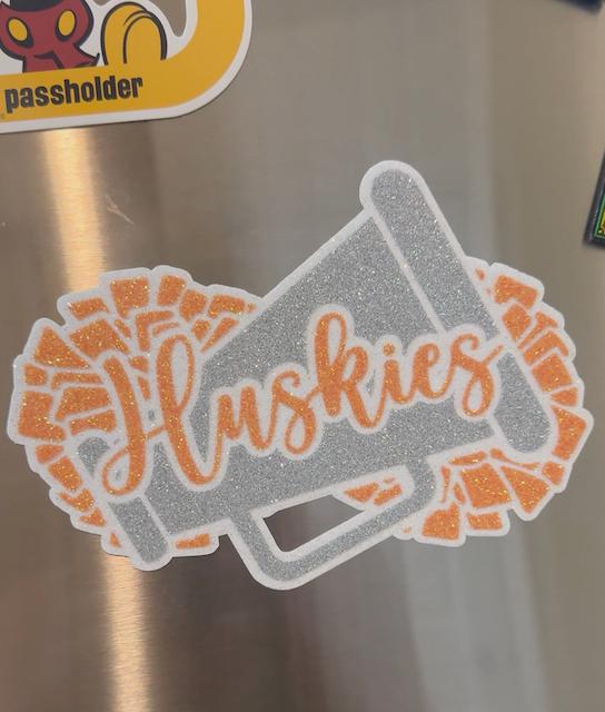 Cheer Glitter Stickers & Magnets - Cheerleader High School Team Name Megaphone Pom Poms - Varsity JV Laptop Water Bottle Cups Tumblers