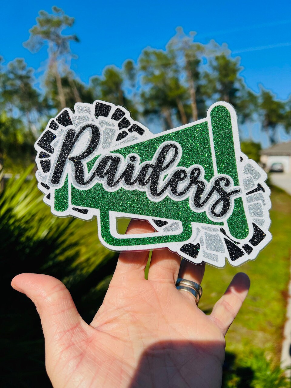 Cheer Glitter Stickers & Magnets - Cheerleader High School Team Name Megaphone Pom Poms - Varsity JV Laptop Water Bottle Cups Tumblers