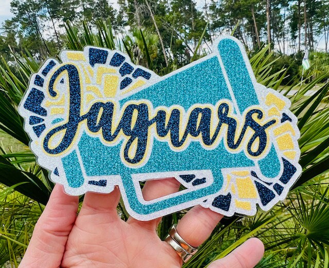 Cheer Glitter Stickers & Magnets - Cheerleader High School Team Name Megaphone Pom Poms - Varsity JV Laptop Water Bottle Cups Tumblers