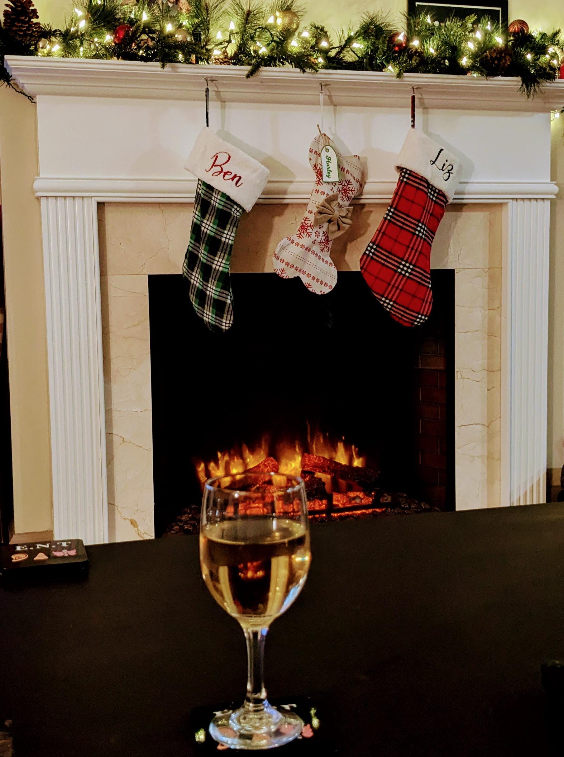 Personalized Dog Christmas Stockings Pet Stockings with Name Tag Custom Holiday Stockings Embroidered Dog Bone Stockings for New Puppy Gifts