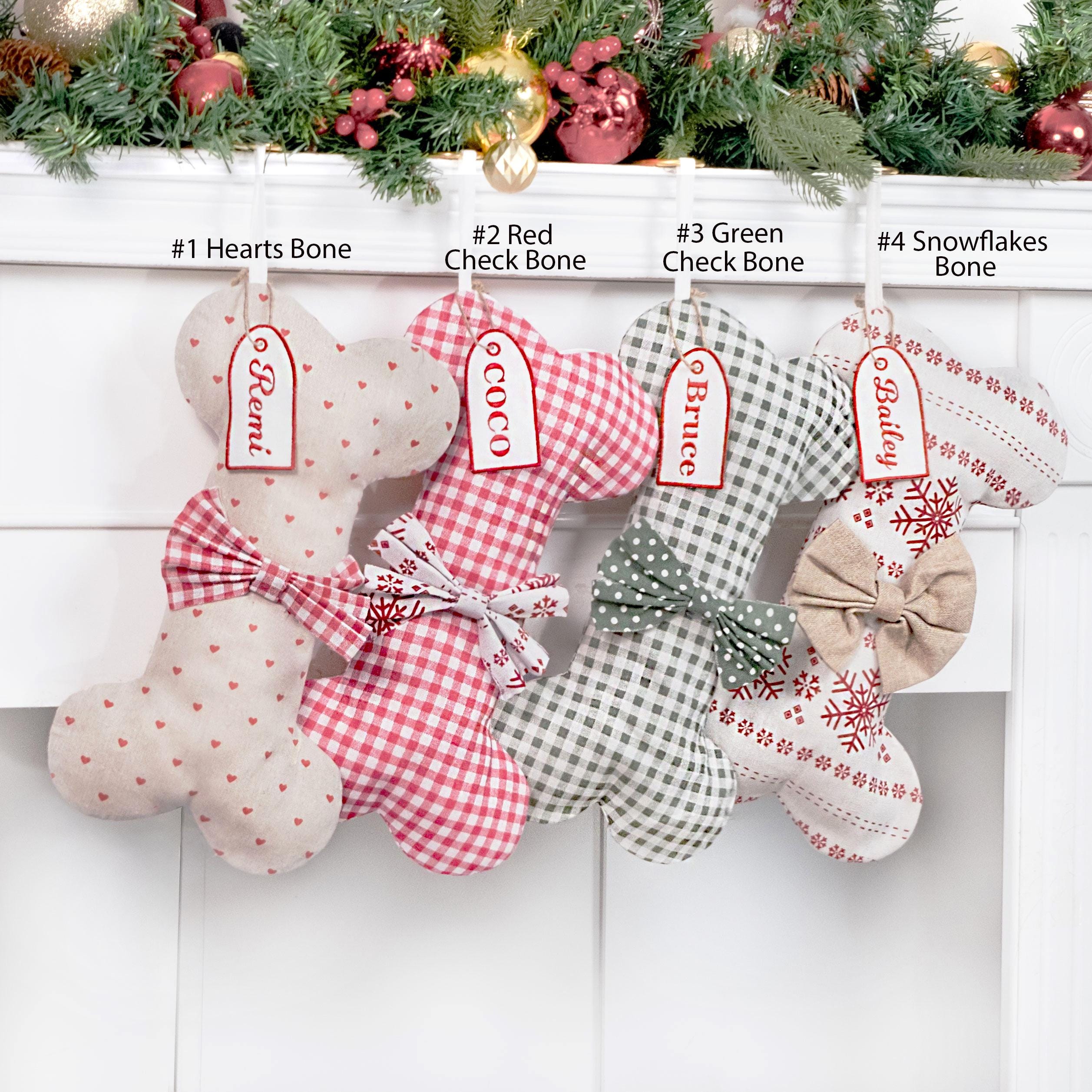 Personalized Dog Christmas Stockings Pet Stockings with Name Tag Custom Holiday Stockings Embroidered Dog Bone Stockings for New Puppy Gifts