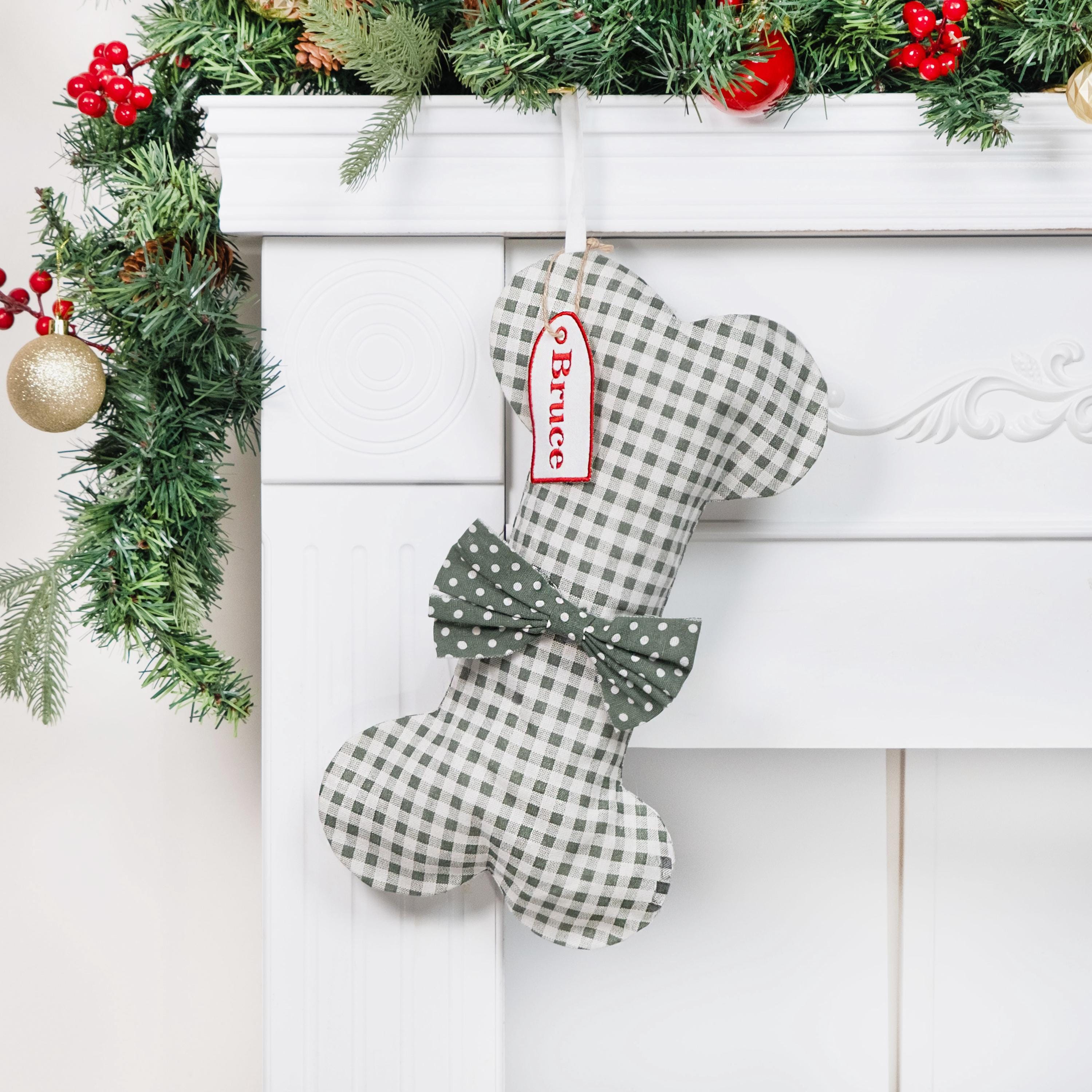 Personalized Dog Christmas Stockings Pet Stockings with Name Tag Custom Holiday Stockings Embroidered Dog Bone Stockings for New Puppy Gifts