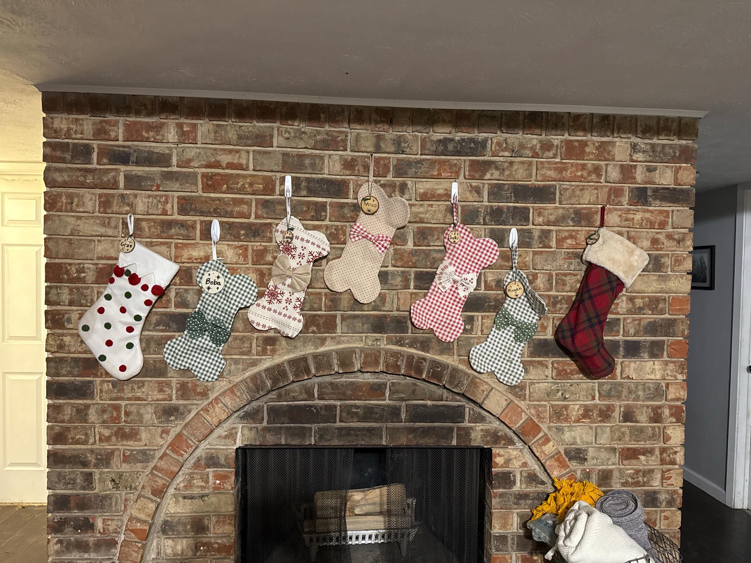 Personalized Dog Christmas Stockings Pet Stockings with Name Tag Custom Holiday Stockings Embroidered Dog Bone Stockings for New Puppy Gifts