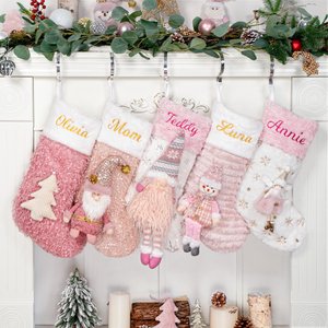 Christmas Stockings Personalized 3D Doll Stocking Embroidered Stockings with Name Sequin Stockings for Holiday Stocking for Christmas Gifts