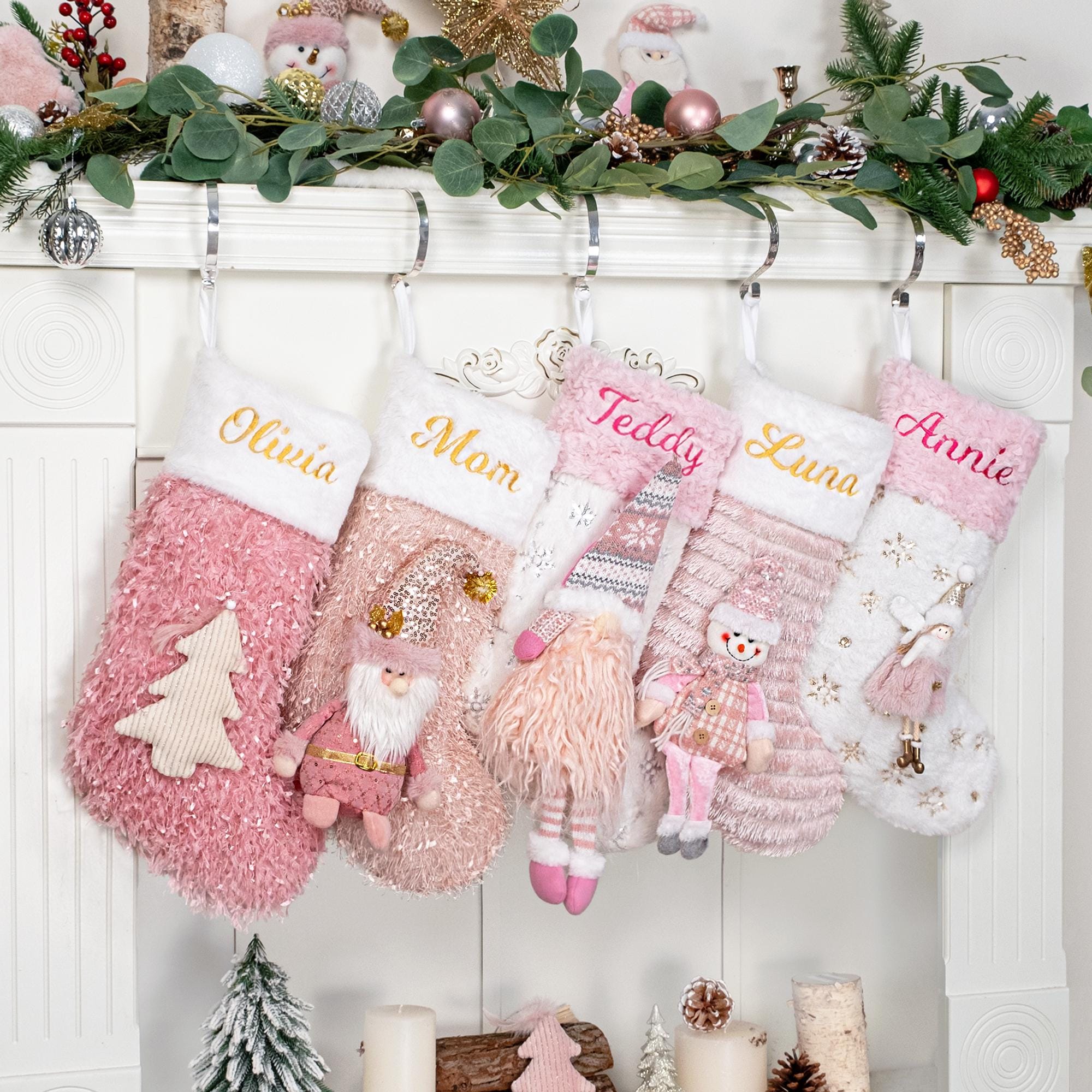Christmas Stockings Personalized 3D Doll Stocking Embroidered Stockings with Name Sequin Stockings for Holiday Stocking for Christmas Gifts