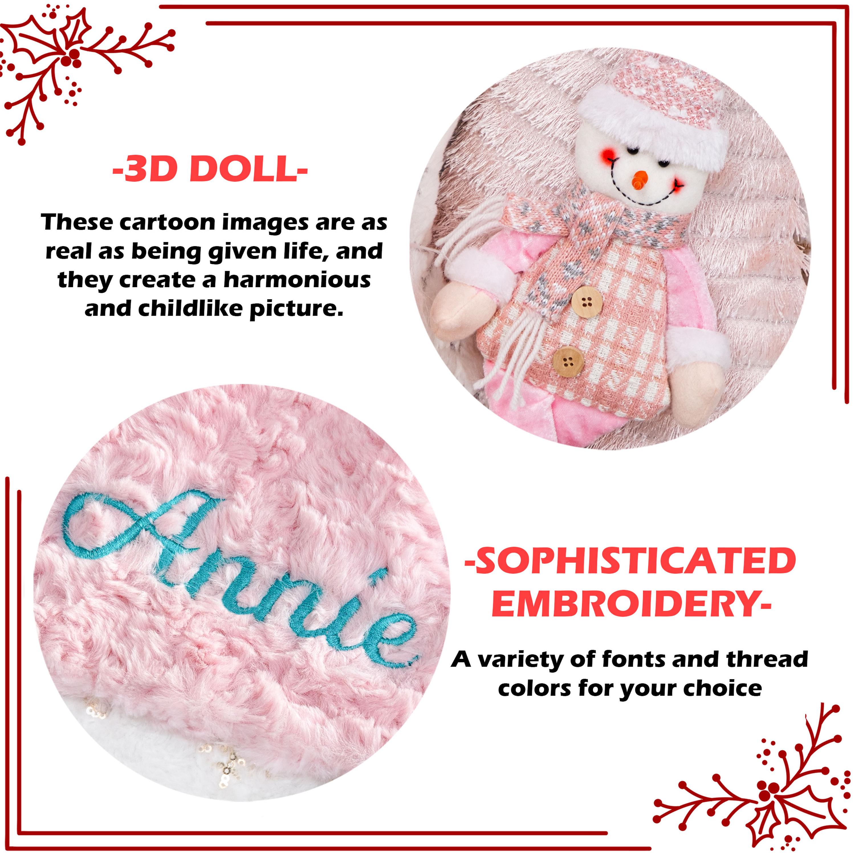 Christmas Stockings Personalized 3D Doll Stocking Embroidered Stockings with Name Sequin Stockings for Holiday Stocking for Christmas Gifts