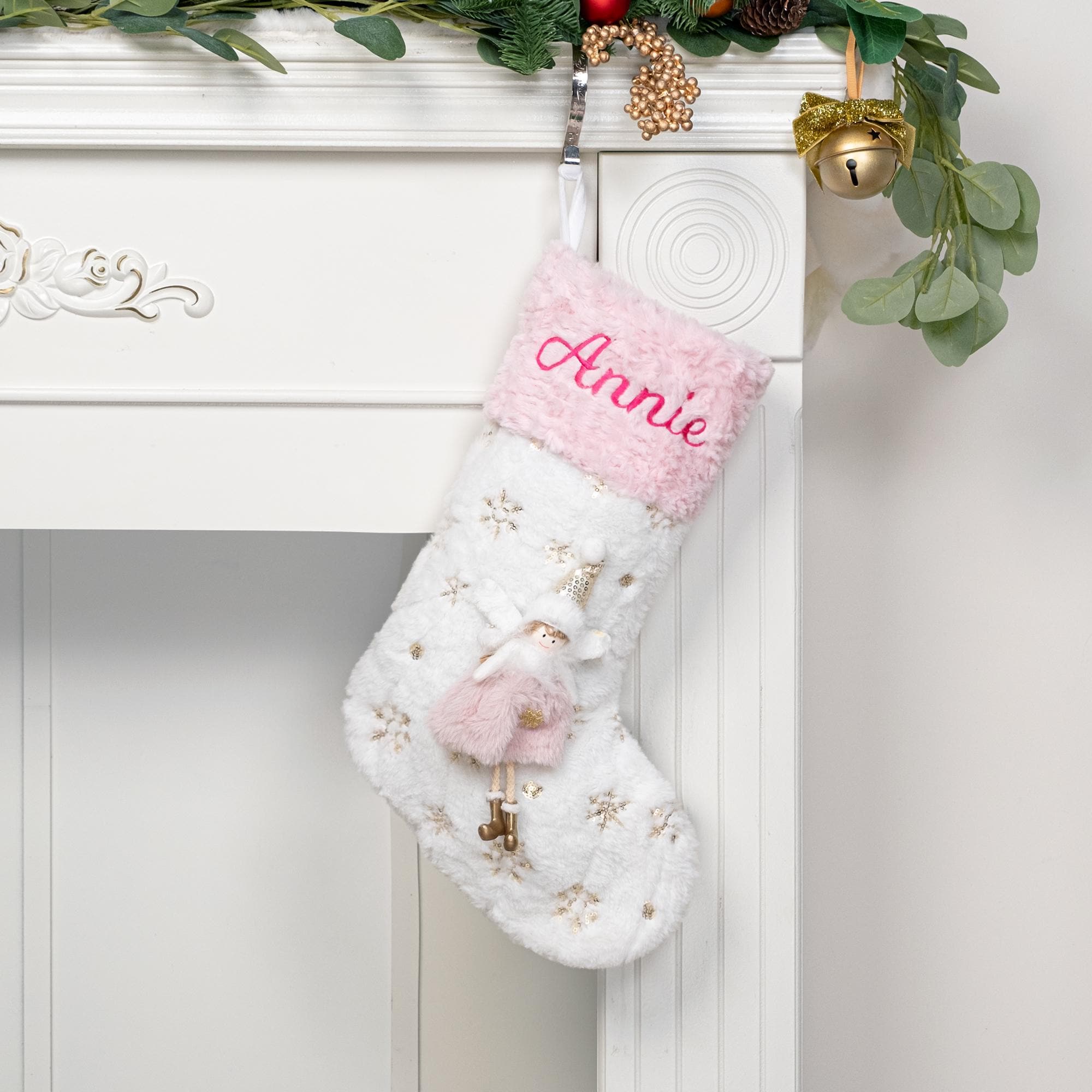 Christmas Stockings Personalized 3D Doll Stocking Embroidered Stockings with Name Sequin Stockings for Holiday Stocking for Christmas Gifts