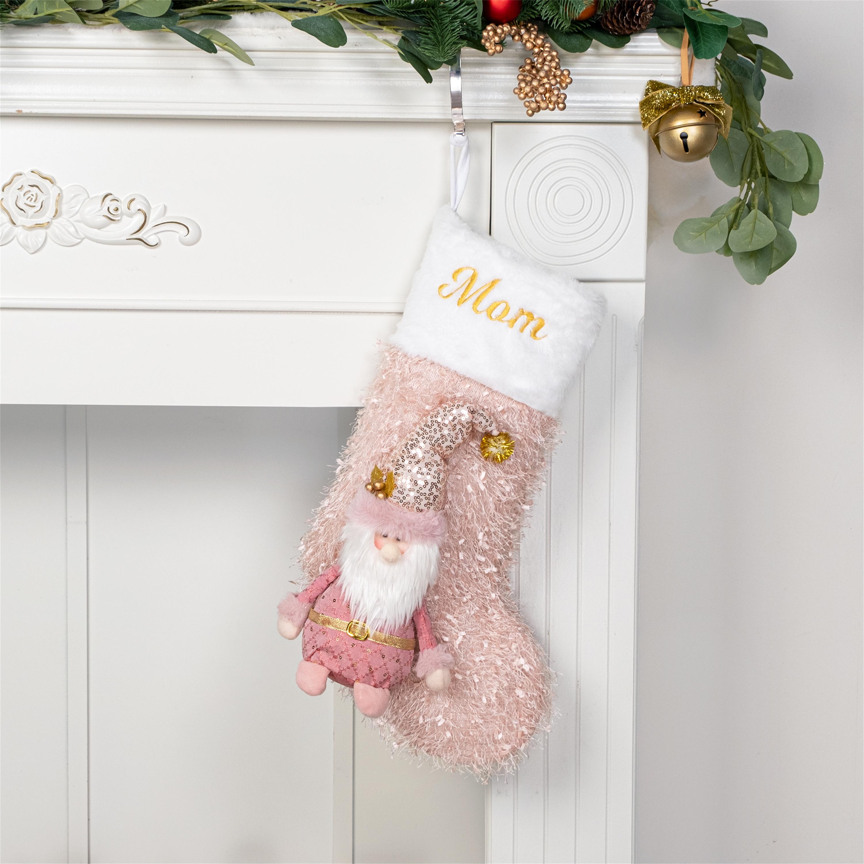 Christmas Stockings Personalized 3D Doll Stocking Embroidered Stockings with Name Sequin Stockings for Holiday Stocking for Christmas Gifts