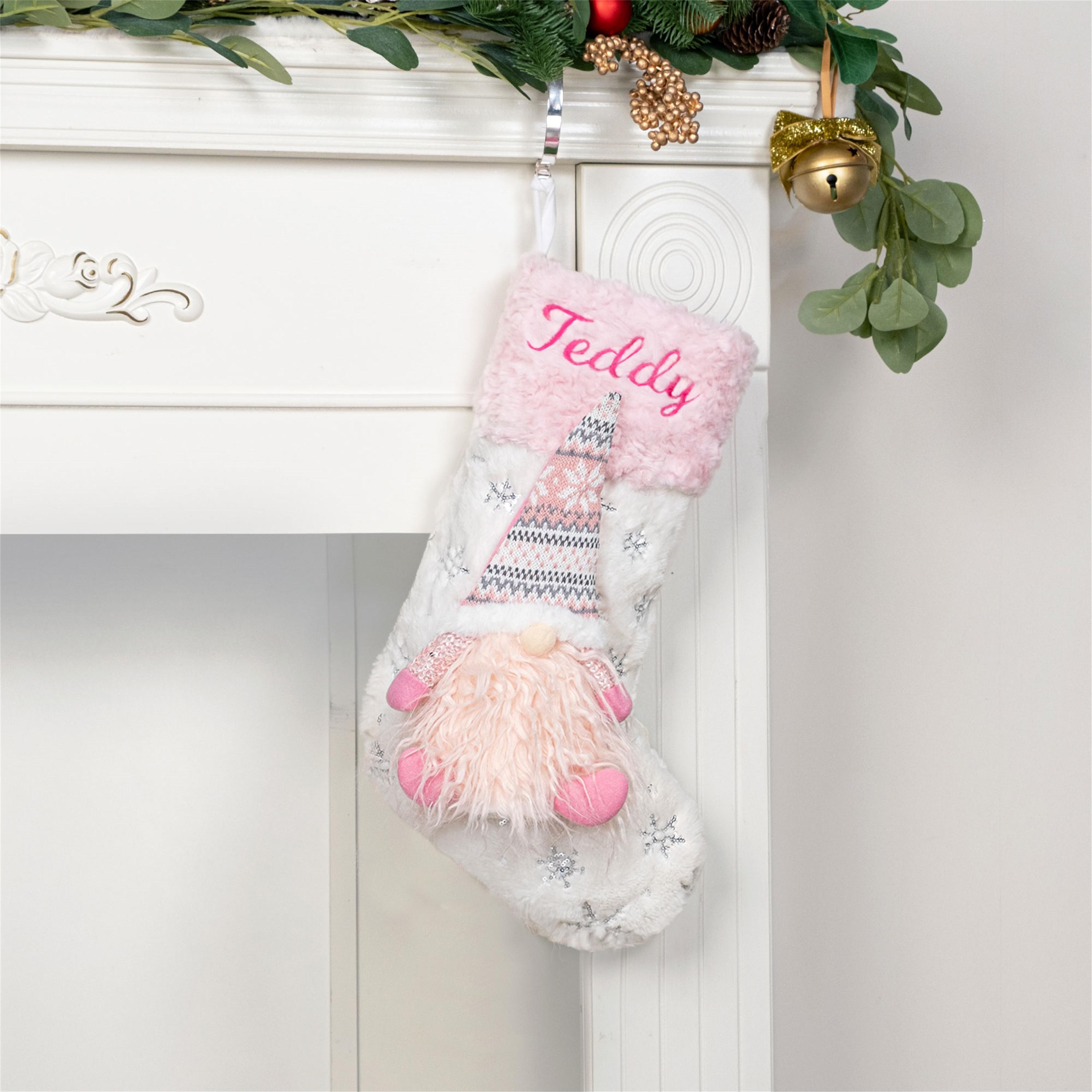 Christmas Stockings Personalized 3D Doll Stocking Embroidered Stockings with Name Sequin Stockings for Holiday Stocking for Christmas Gifts