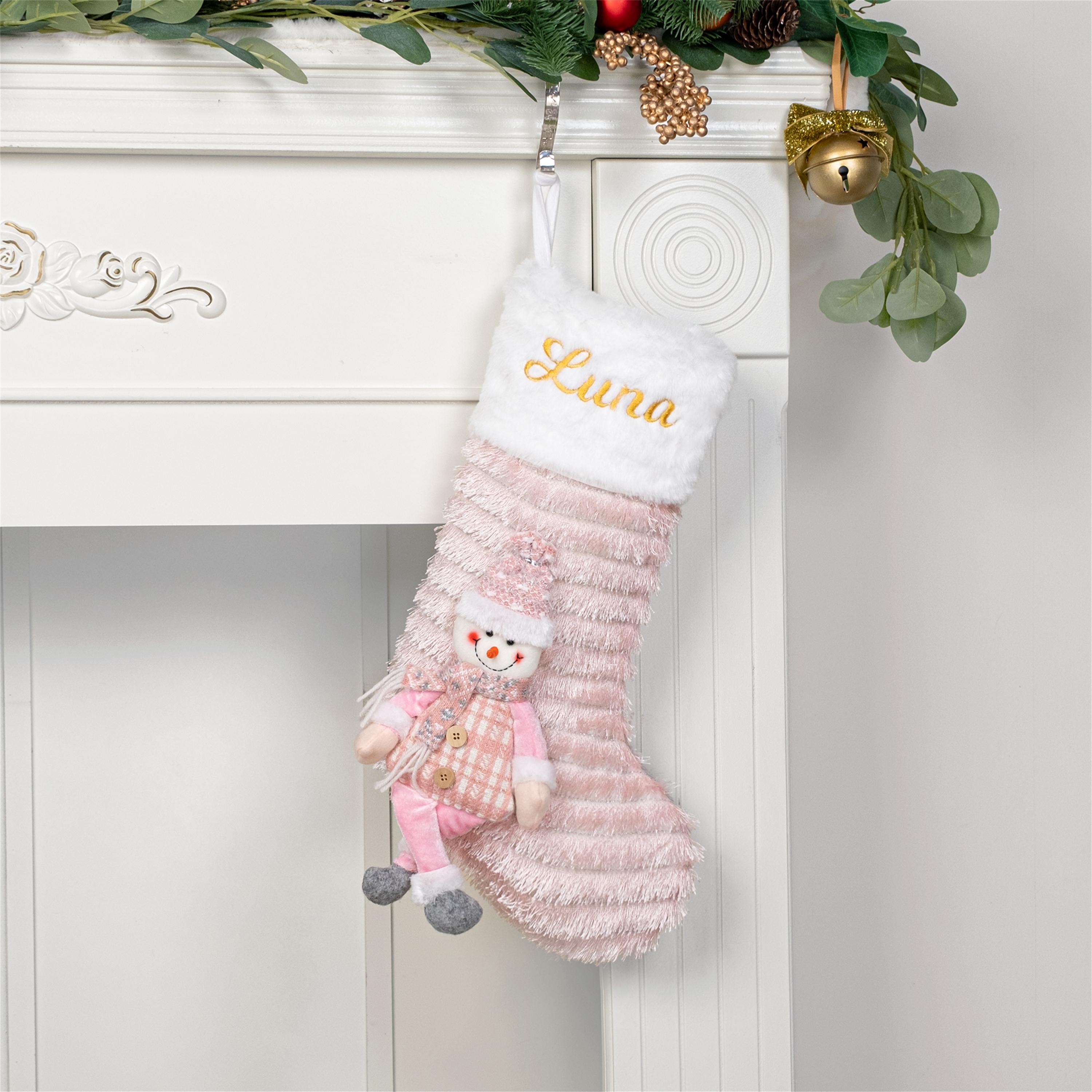 Christmas Stockings Personalized 3D Doll Stocking Embroidered Stockings with Name Sequin Stockings for Holiday Stocking for Christmas Gifts