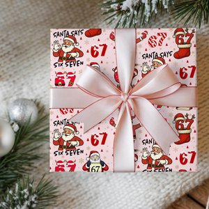 PINK Wrapping Papers, 67 Meme Funny Christmas Gift Wrap for Kids, Childrens Brain Rot, Funny Gift Idea, Holiday Wrapping Roll, Unique Gift