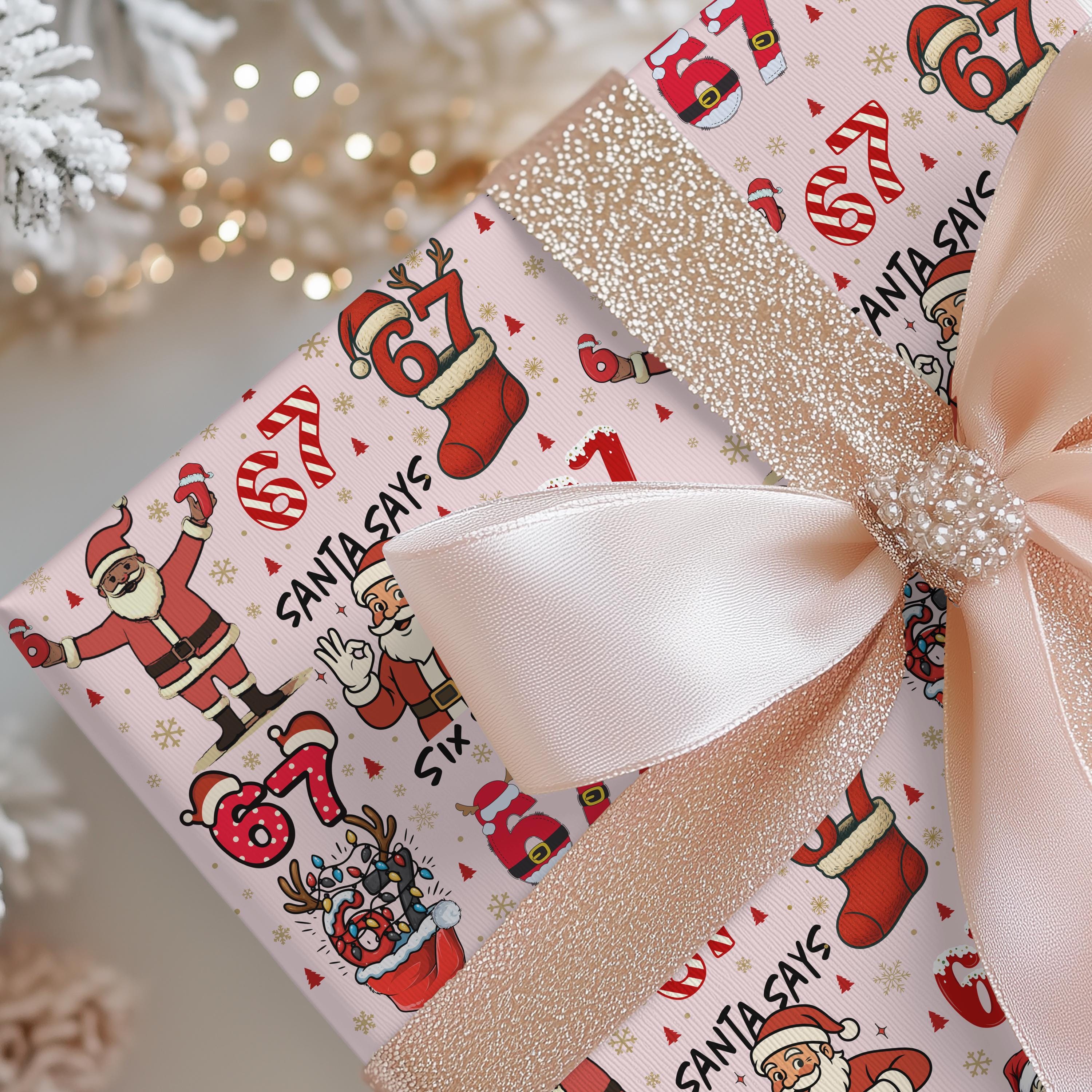 PINK Wrapping Papers, 67 Meme Funny Christmas Gift Wrap for Kids, Childrens Brain Rot, Funny Gift Idea, Holiday Wrapping Roll, Unique Gift