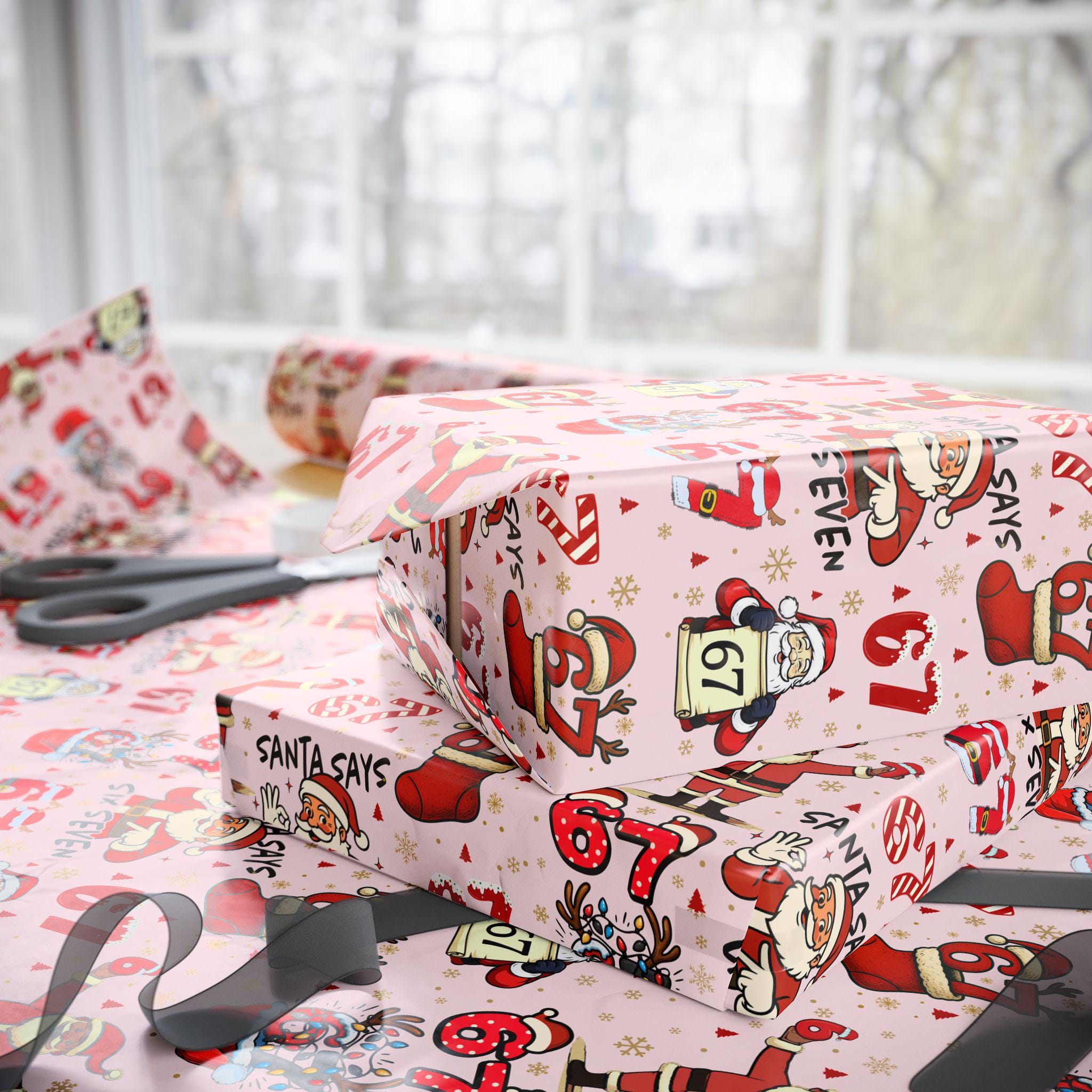 PINK Wrapping Papers, 67 Meme Funny Christmas Gift Wrap for Kids, Childrens Brain Rot, Funny Gift Idea, Holiday Wrapping Roll, Unique Gift