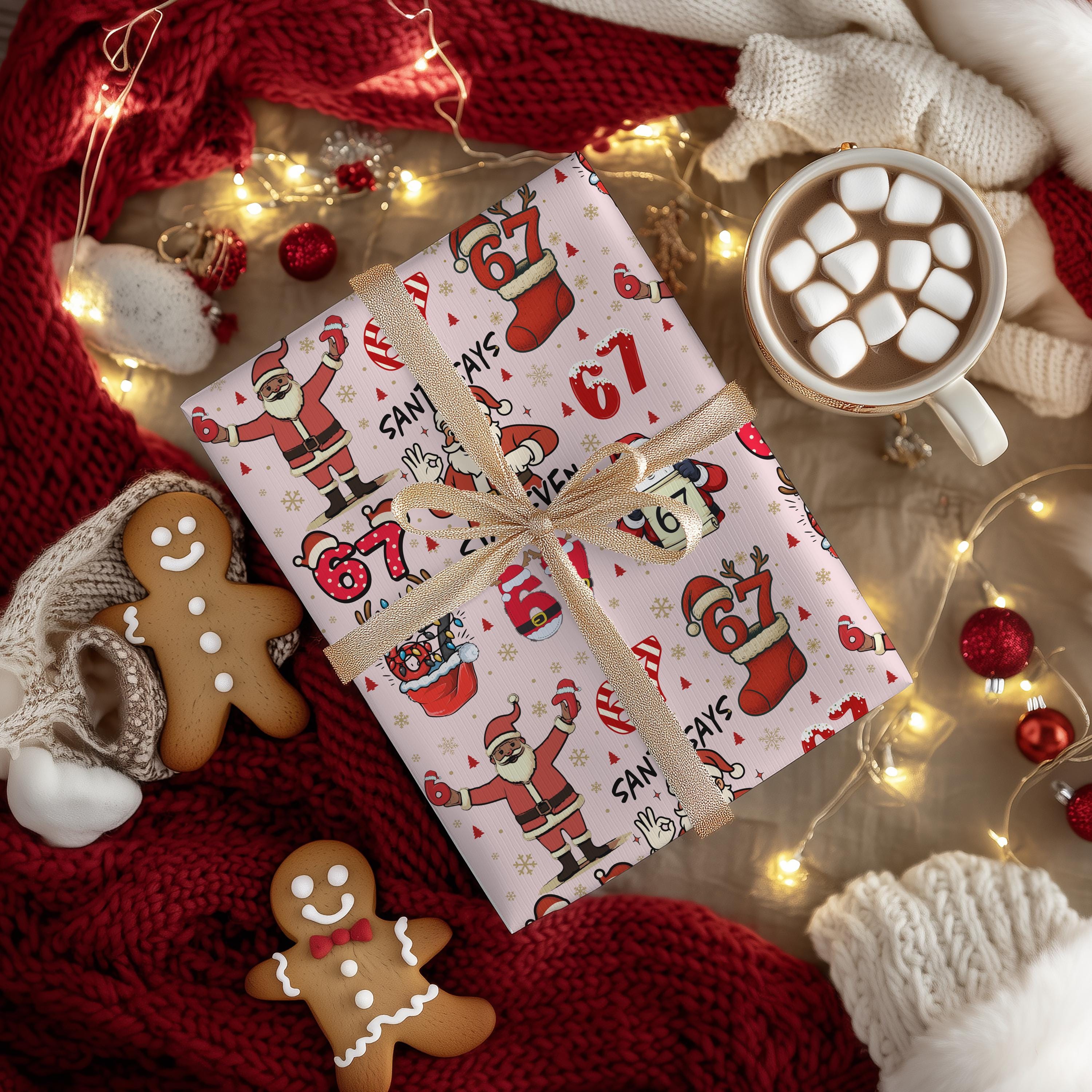 PINK Wrapping Papers, 67 Meme Funny Christmas Gift Wrap for Kids, Childrens Brain Rot, Funny Gift Idea, Holiday Wrapping Roll, Unique Gift