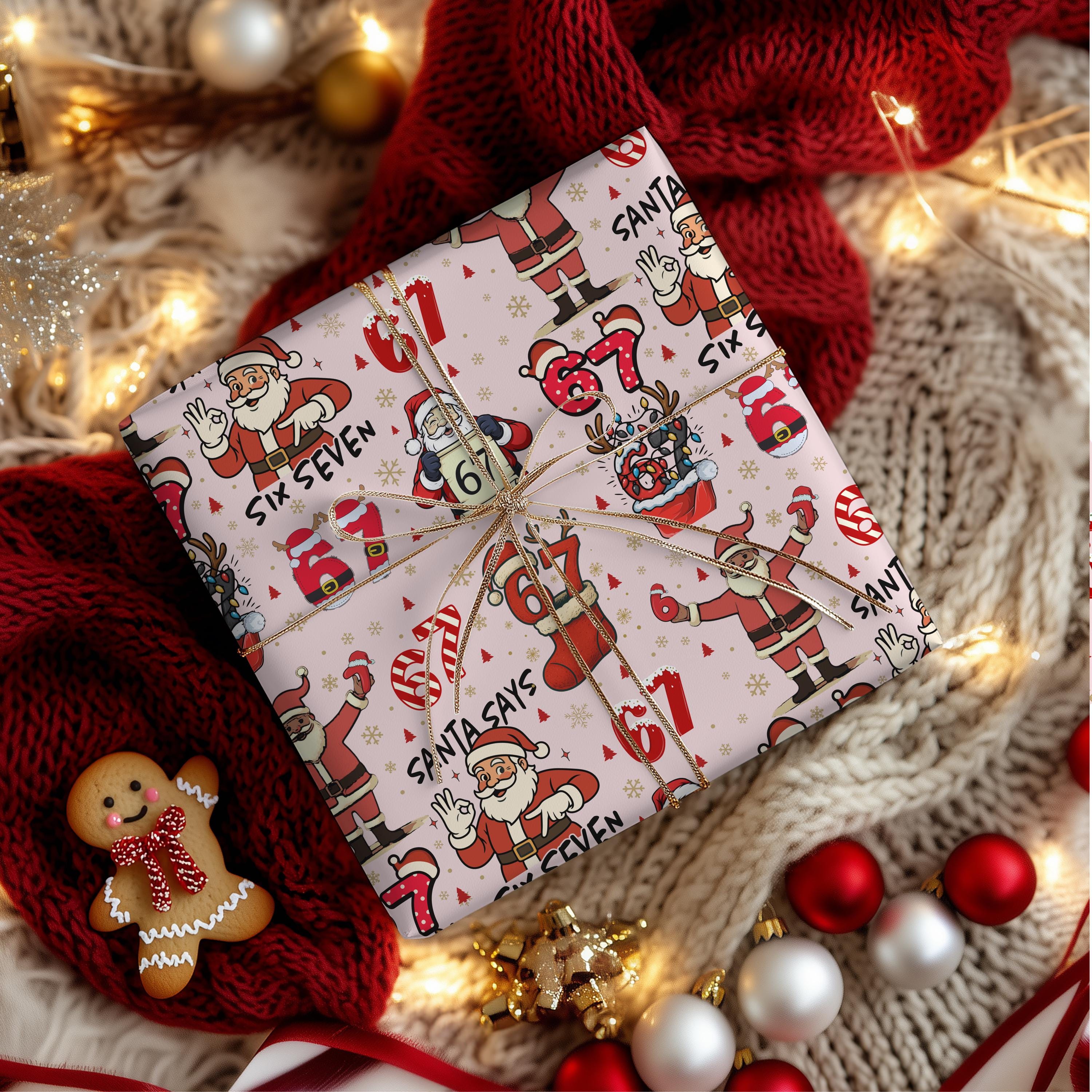 PINK Wrapping Papers, 67 Meme Funny Christmas Gift Wrap for Kids, Childrens Brain Rot, Funny Gift Idea, Holiday Wrapping Roll, Unique Gift