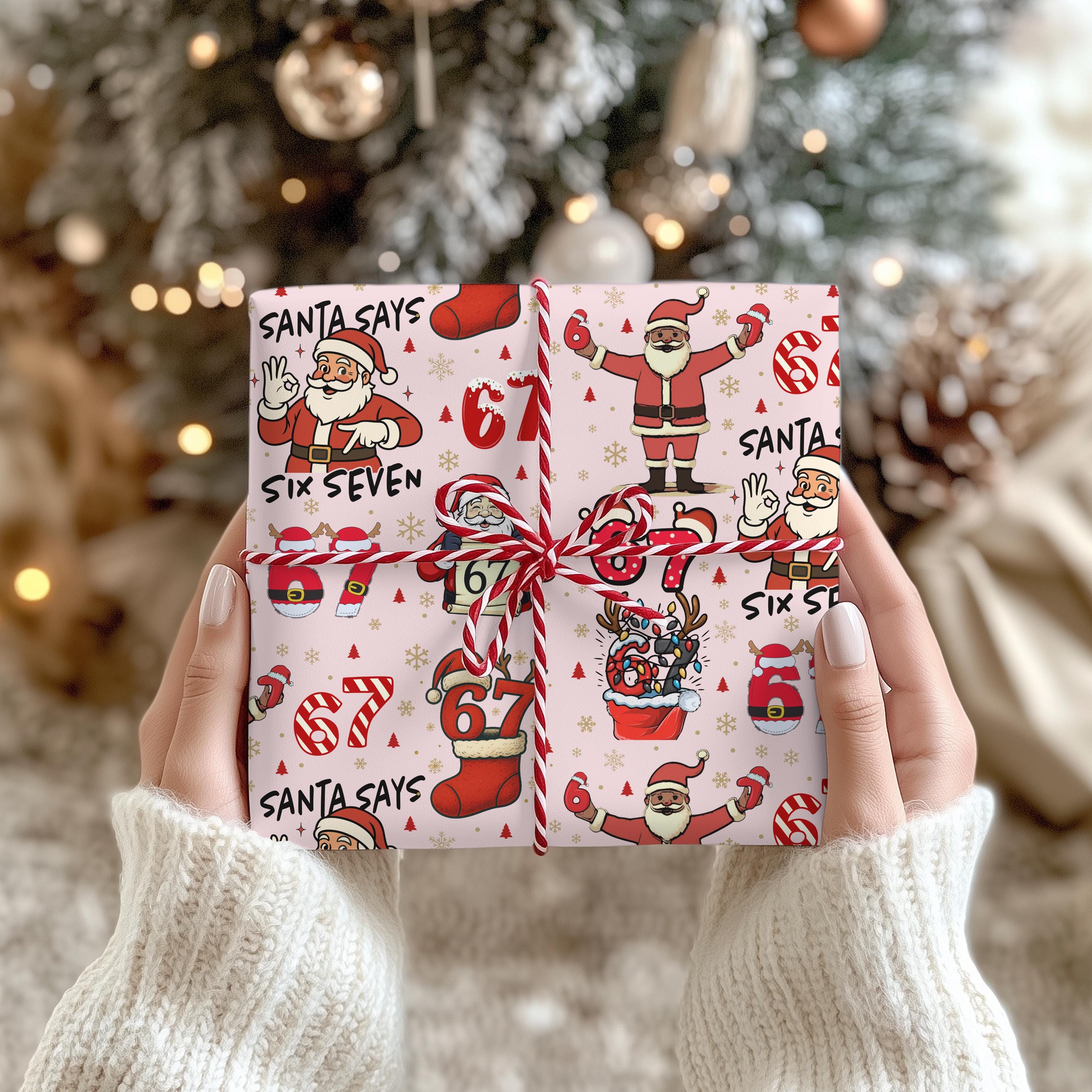 PINK Wrapping Papers, 67 Meme Funny Christmas Gift Wrap for Kids, Childrens Brain Rot, Funny Gift Idea, Holiday Wrapping Roll, Unique Gift