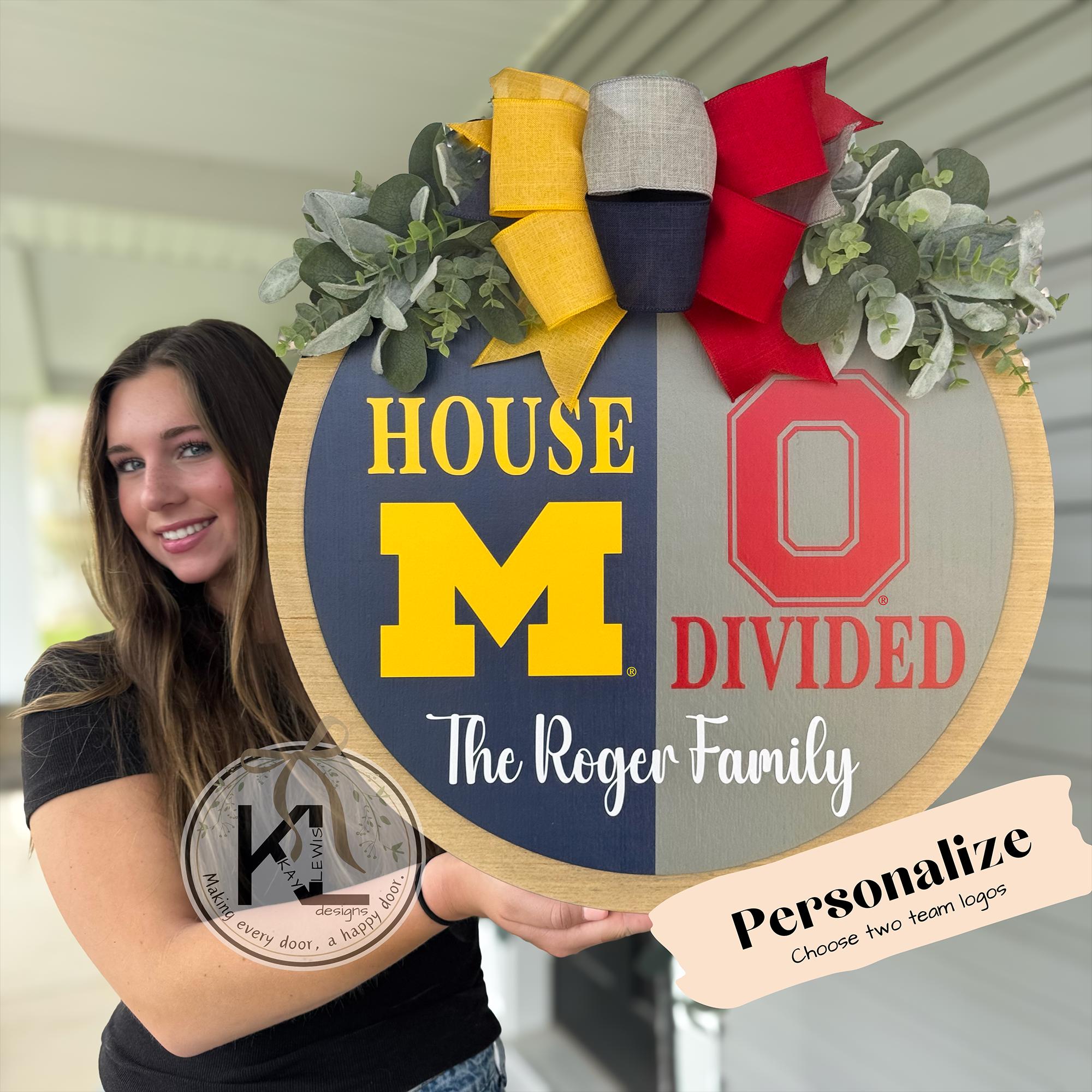 House Divided Door Sign | House Divided Sign | House Divided Wreath | Football Wreath | Football Front Door Decor | Personalized Sports Sign