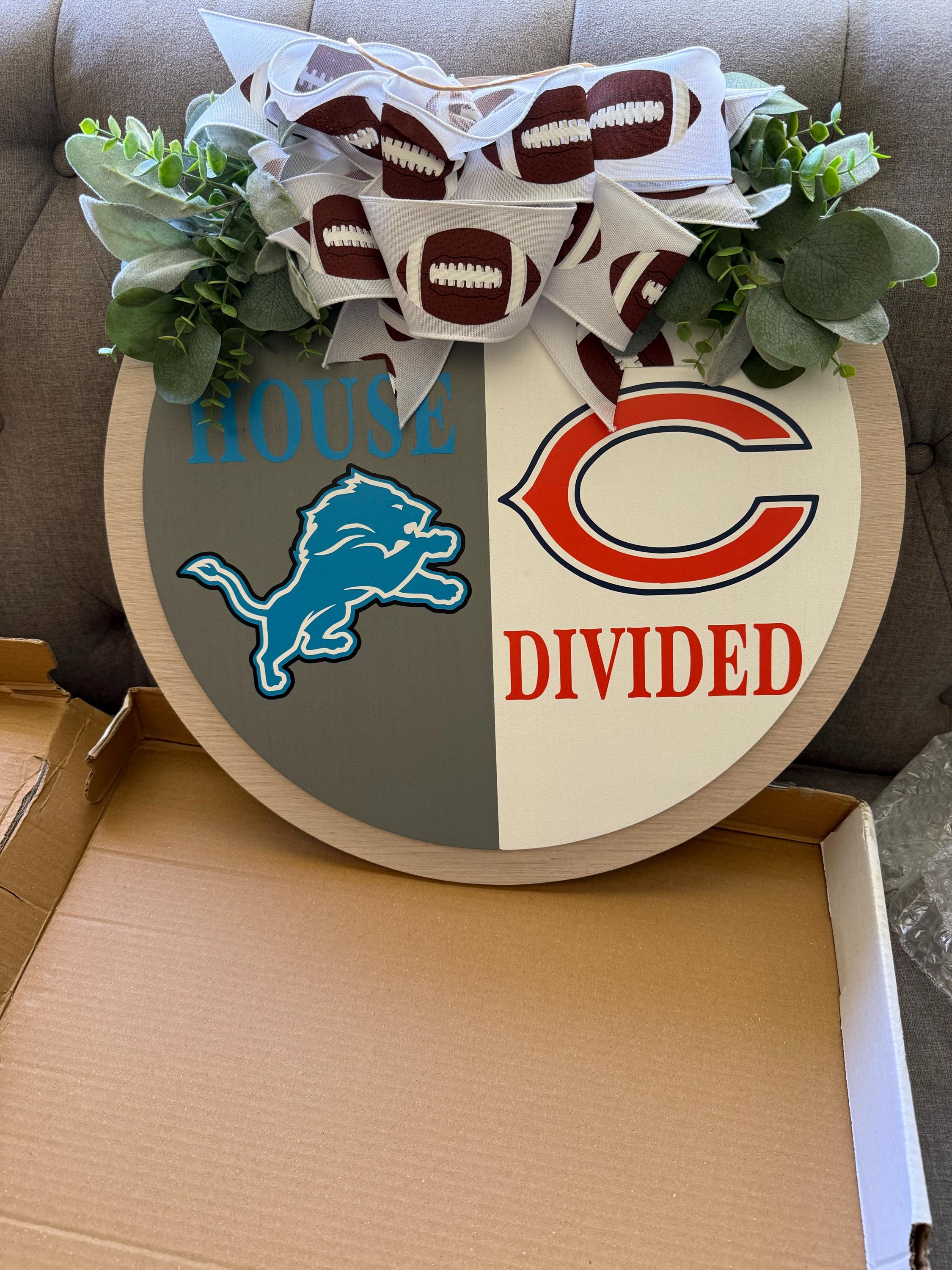 House Divided Door Sign | House Divided Sign | House Divided Wreath | Football Wreath | Football Front Door Decor | Personalized Sports Sign