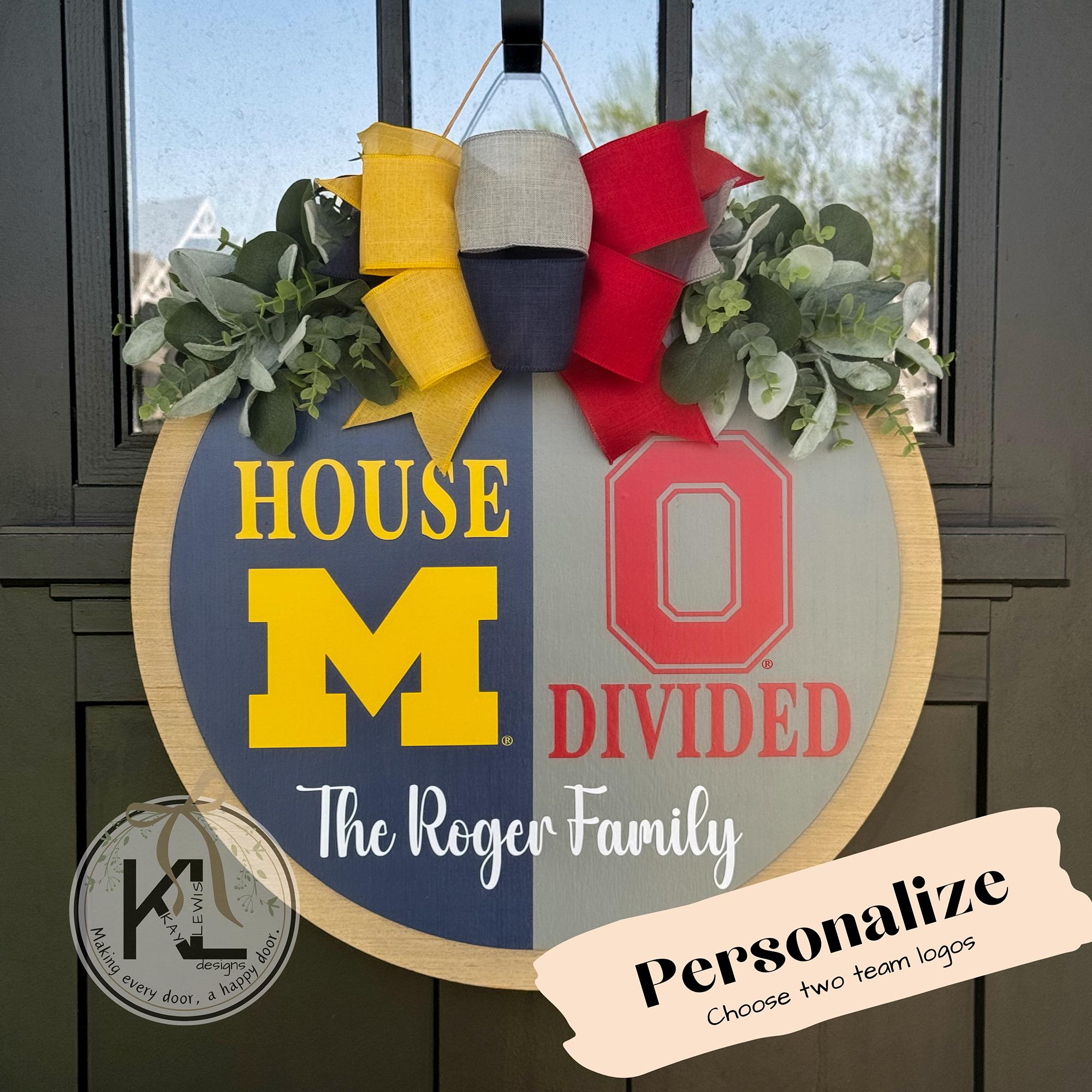 House Divided Door Sign | House Divided Sign | House Divided Wreath | Football Wreath | Football Front Door Decor | Personalized Sports Sign