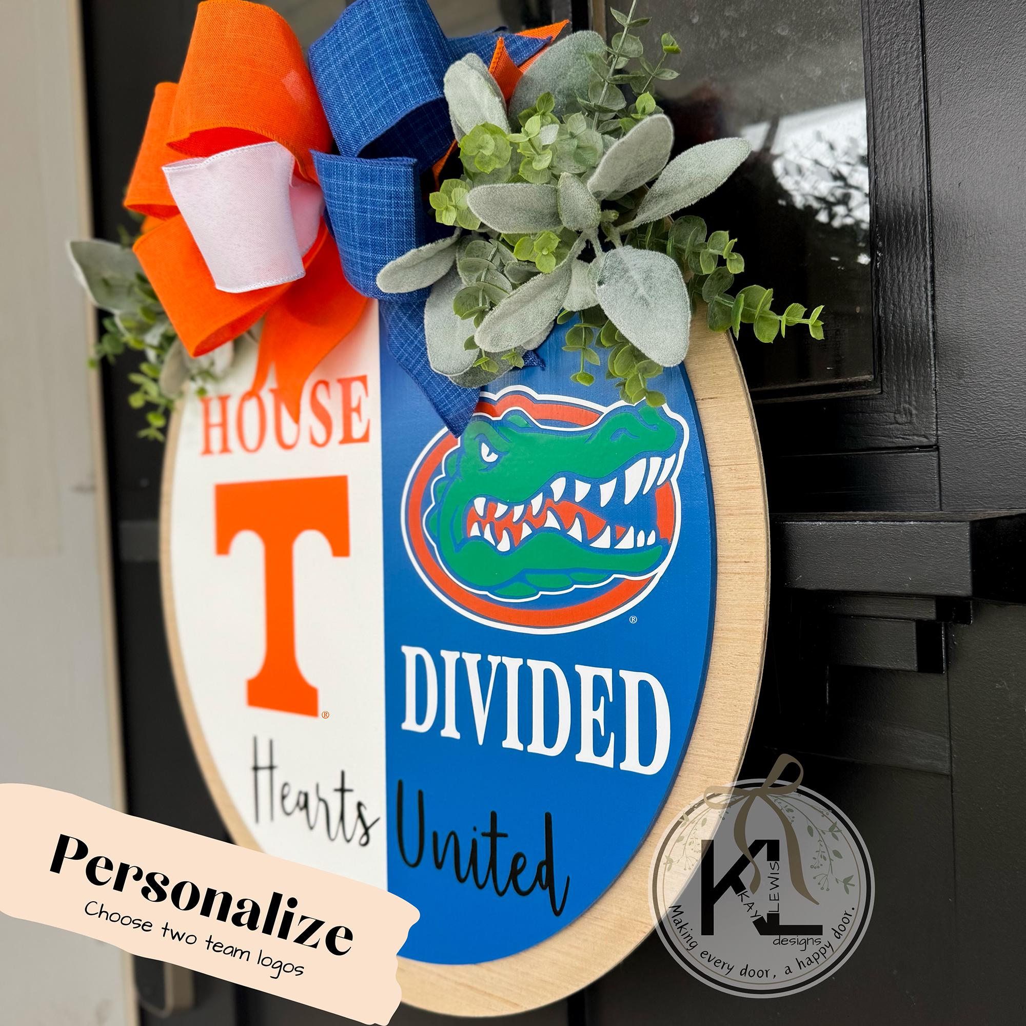 House Divided Door Sign | House Divided Sign | House Divided Wreath | Football Wreath | Football Front Door Decor | Personalized Sports Sign