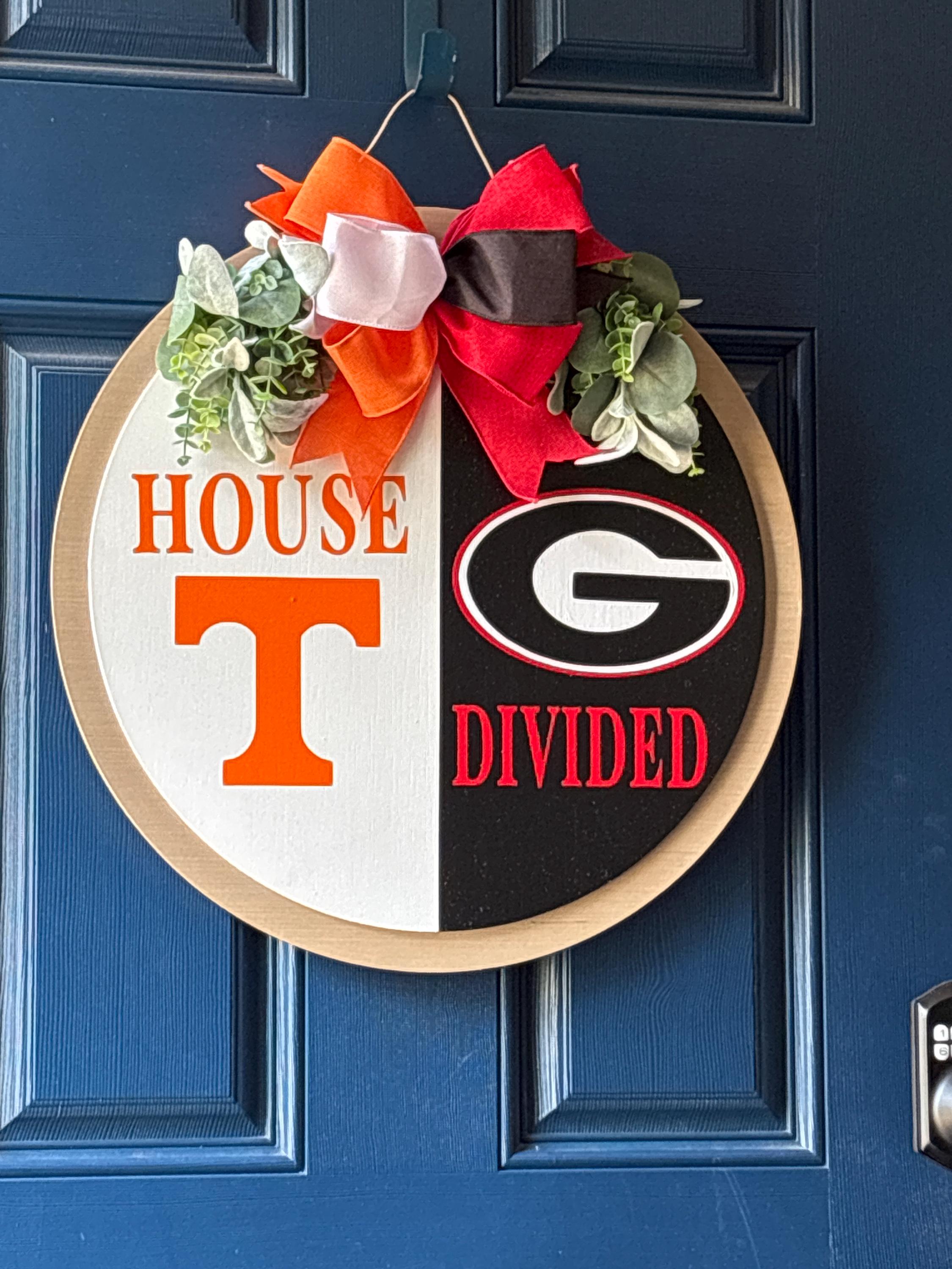 House Divided Door Sign | House Divided Sign | House Divided Wreath | Football Wreath | Football Front Door Decor | Personalized Sports Sign