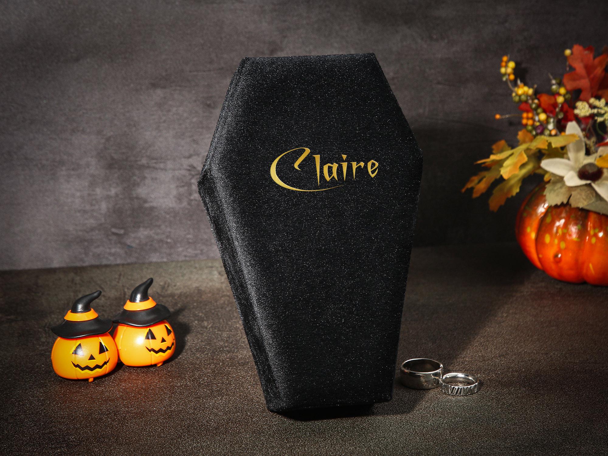 Personalized Halloween Velvet Jewelry Box, Coffin Halloween Jewelry Box, Gothic Jewelry Organizer, Custom Coffin Jewelry Box, Halloween Gift