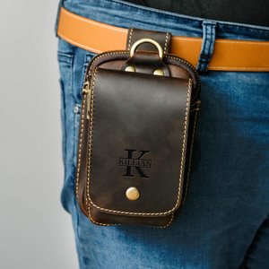 Personalized Leather Belt Bag: Utility Phone Pouch, Hiking Gift