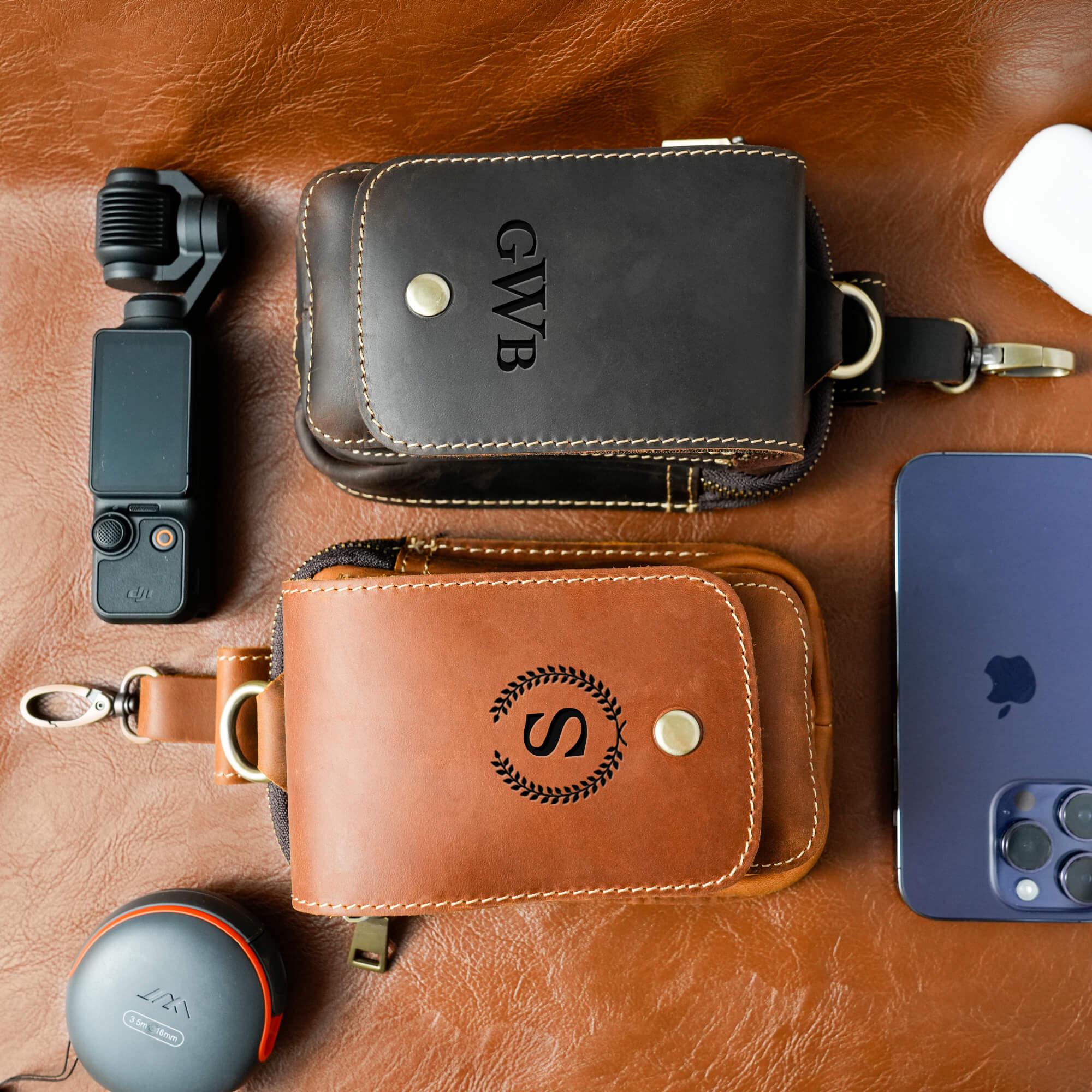Personalized Leather Belt Bag: Utility Phone Pouch, Hiking Gift