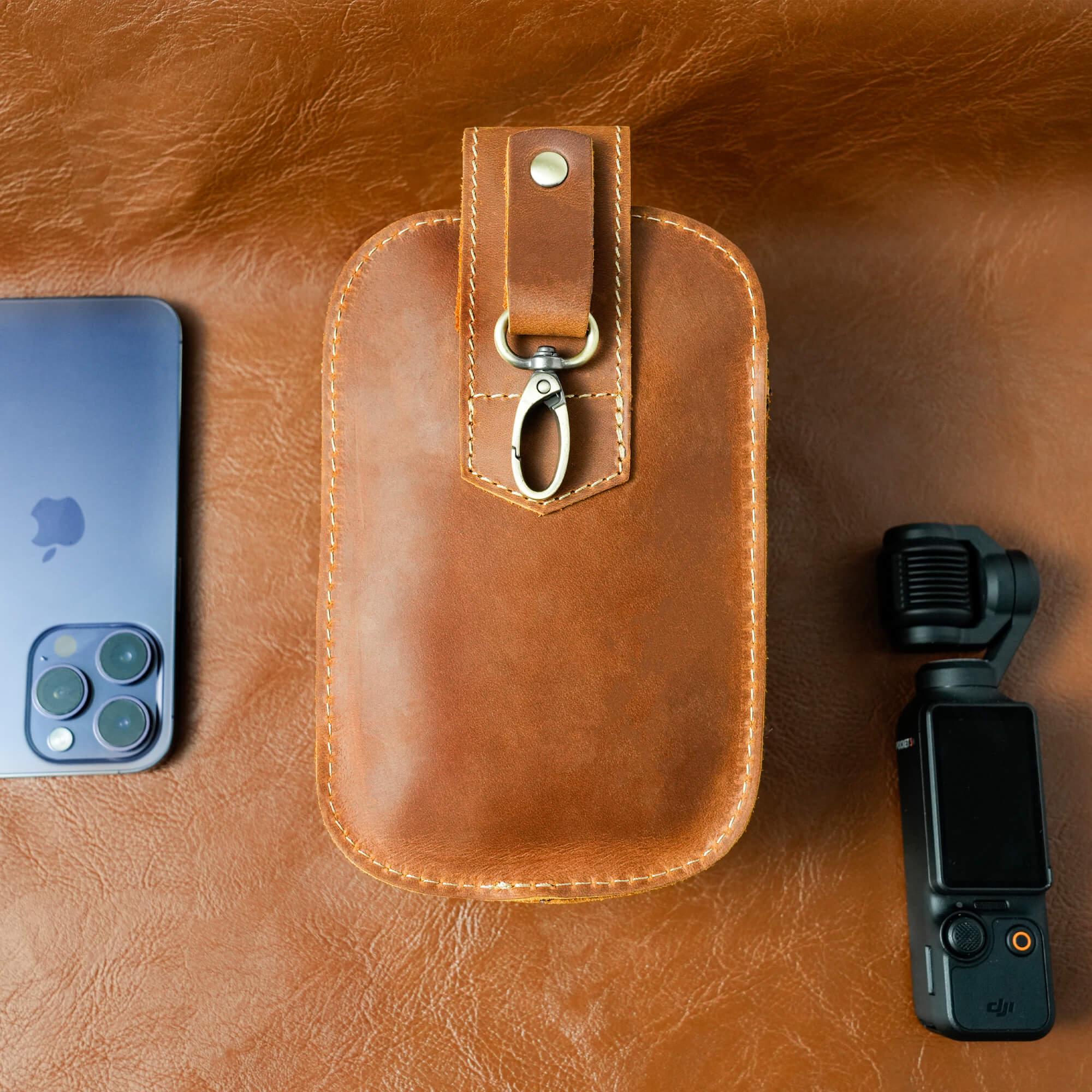 Personalized Leather Belt Bag: Utility Phone Pouch, Hiking Gift