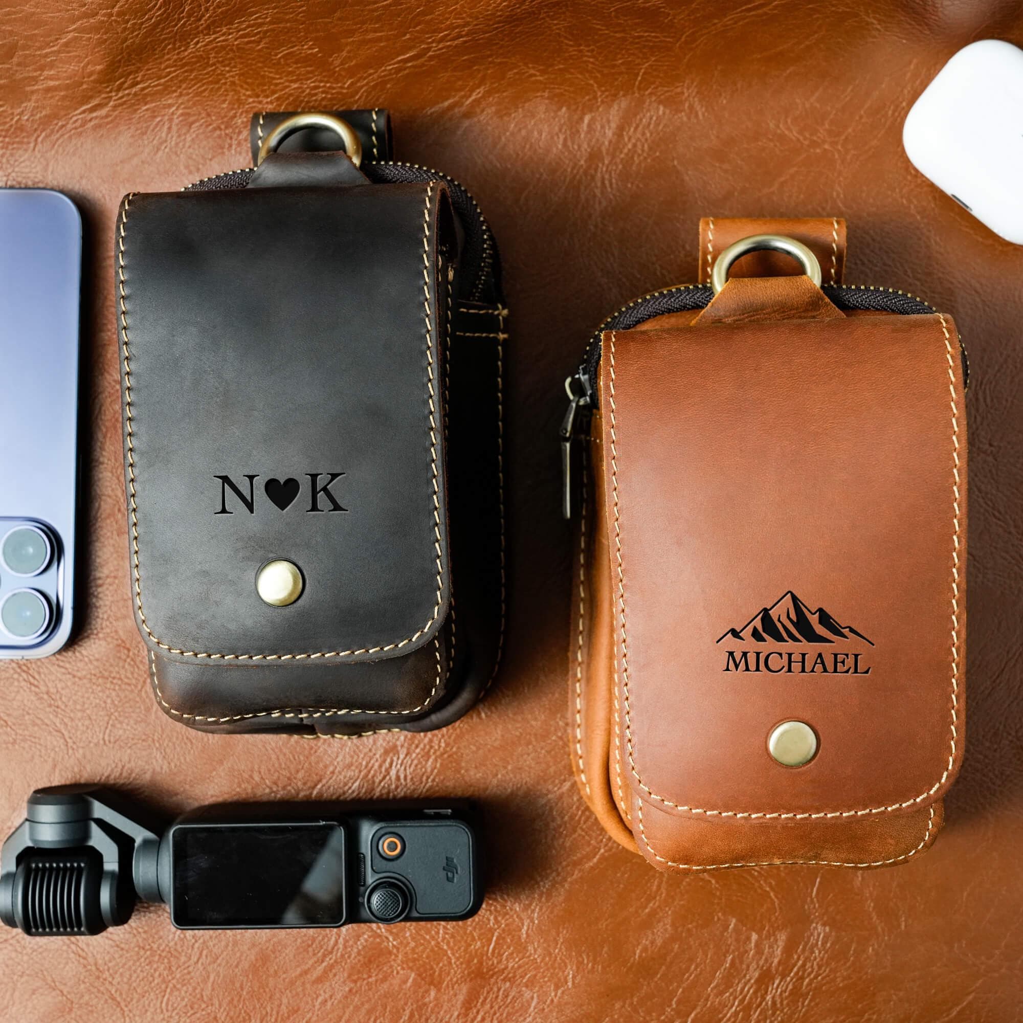 Personalized Leather Belt Bag: Utility Phone Pouch, Hiking Gift