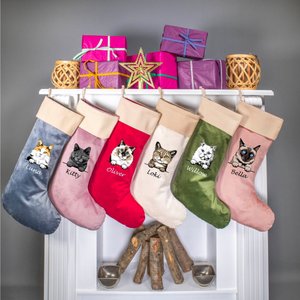 Personalized Cat Christmas Stocking: Custom Velvet Pet Stocking