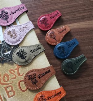 Personalized Leather Birth Flower Magnetic Bookmark: Custom Book Mark for her/him