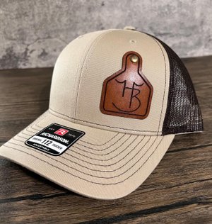 Custom Cattle Brand Leather Patch Trucker Hat - Ranch Logo