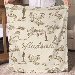 Western Cowboy Baby Blanket Personalized Newborn Name Blanket Custom Baby Throw Western Baby Gift Horse Nursery Country Western Vintage Boy