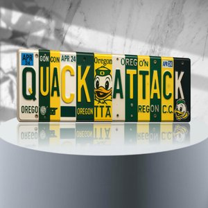 Quack Attack License Plate Sign – Oregon Ducks Metal Wall Art | Green & Yellow Fan Cave, Dorm and Tailgate Decor (16×6)