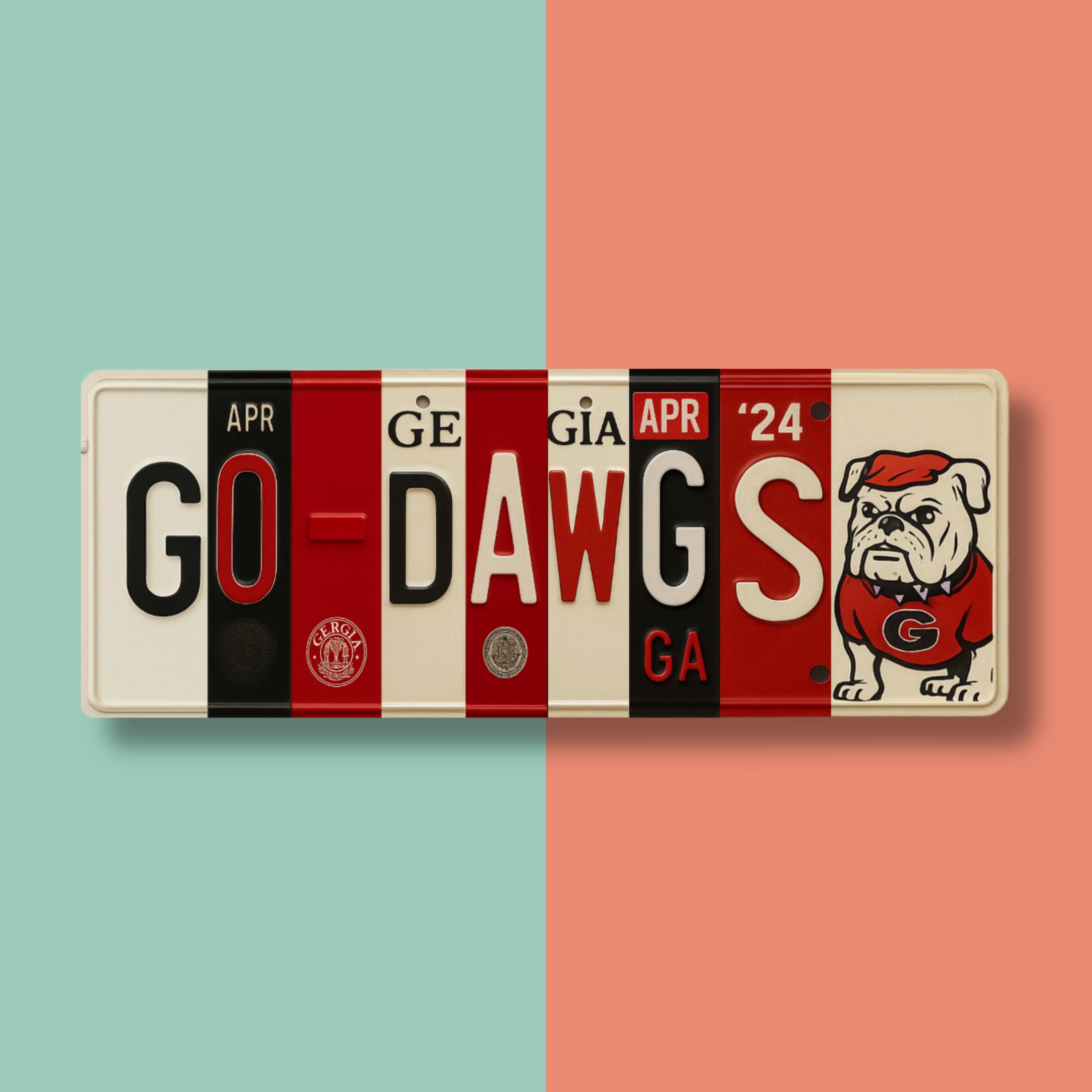 Go Dawgs License Plate Sign – Georgia Bulldogs Metal Wall Art | UGA, Red & Black Fan Cave, Dorm and Game Day Decor (16×6)