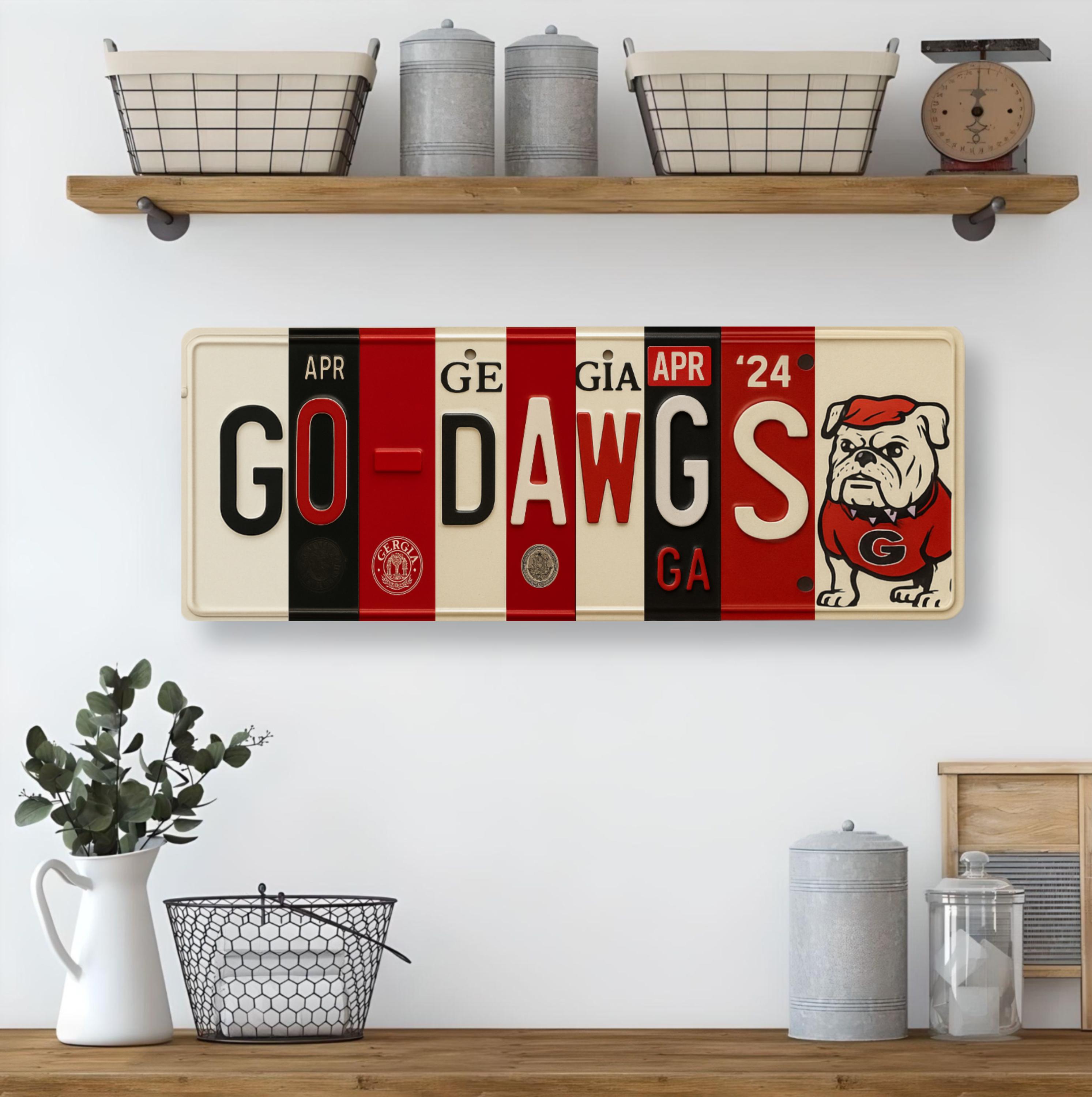 Go Dawgs License Plate Sign – Georgia Bulldogs Metal Wall Art | UGA, Red & Black Fan Cave, Dorm and Game Day Decor (16×6)