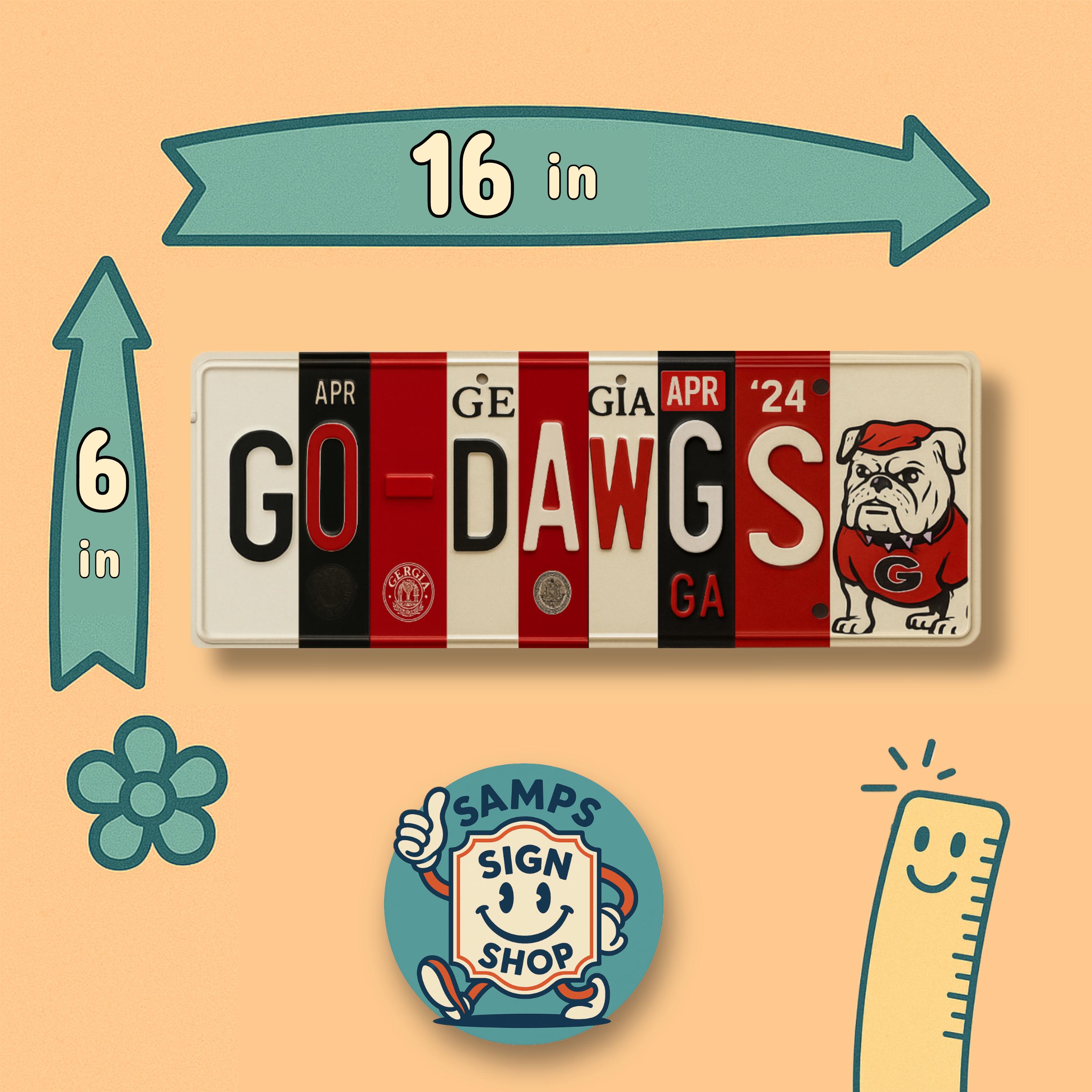 Go Dawgs License Plate Sign – Georgia Bulldogs Metal Wall Art | UGA, Red & Black Fan Cave, Dorm and Game Day Decor (16×6)