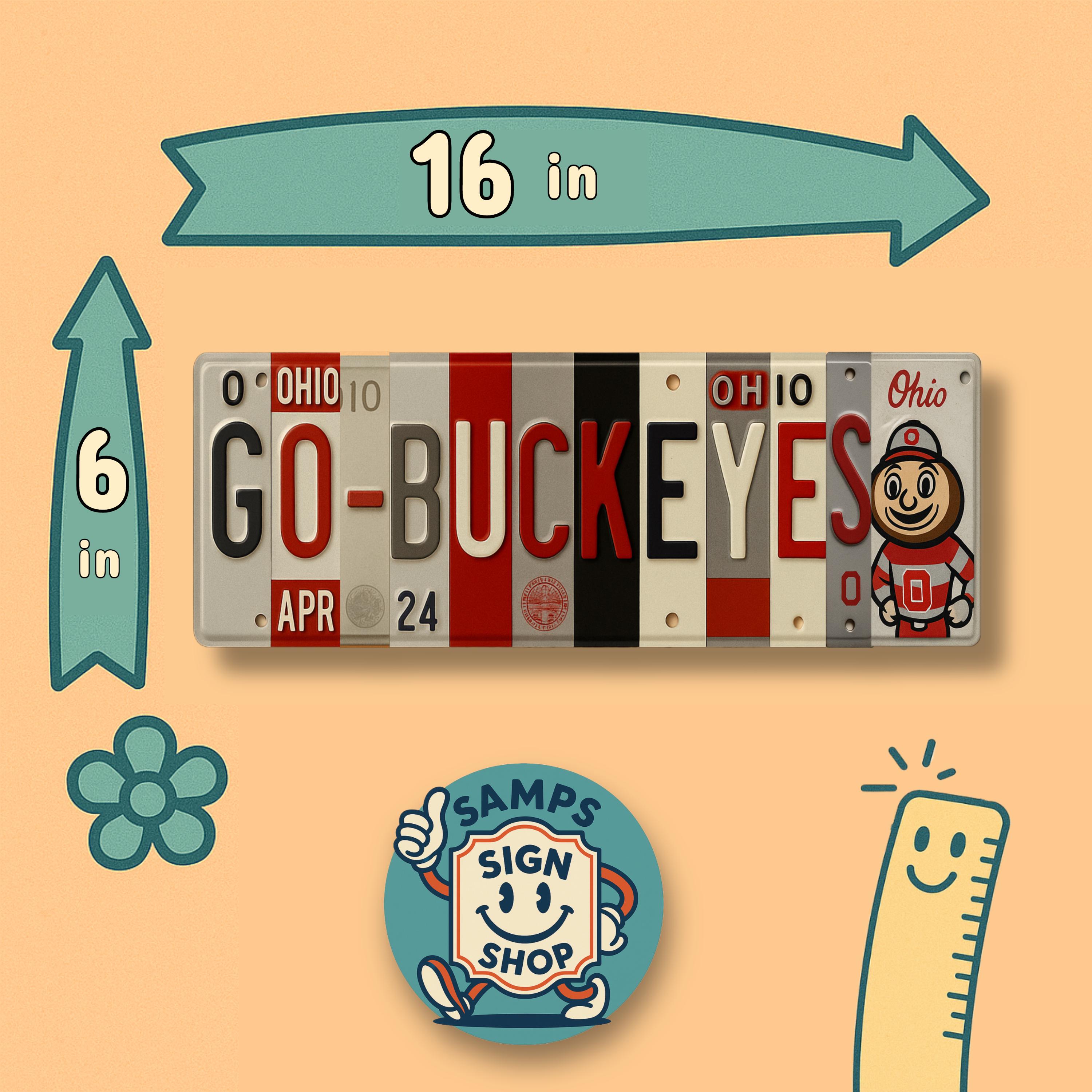 Go-Buckeyes License Plate Sign – Ohio State Buckeyes Metal Wall Art | OSU, Scarlet and Gray Fan Cave, Dorm & Game Day Decor (16×6)
