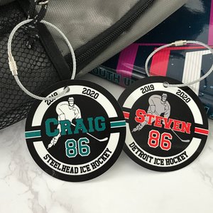 Personalized Ice Hockey Bag Tag: Two Sided Aluminum
