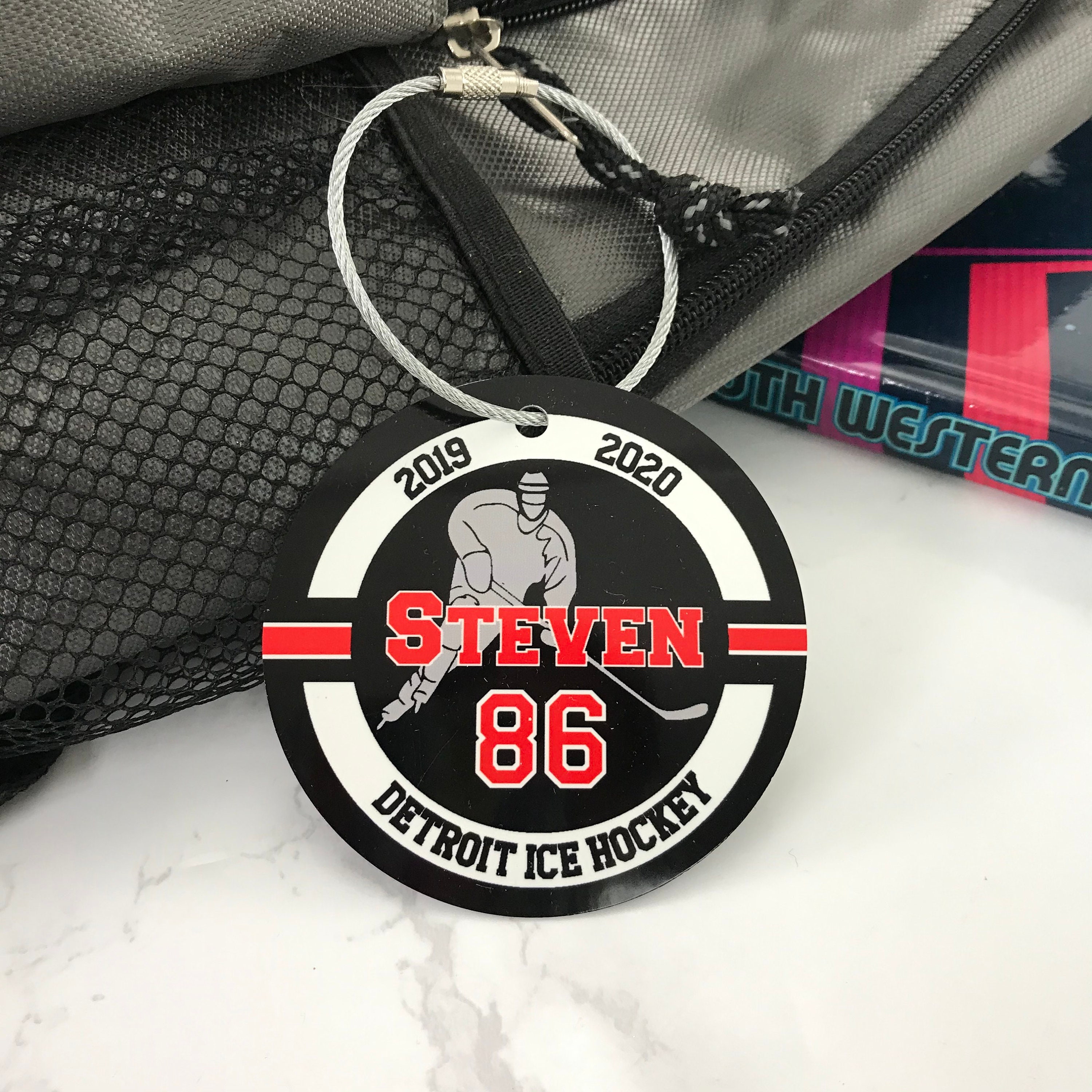 Personalized Ice Hockey Bag Tag: Two Sided Aluminum