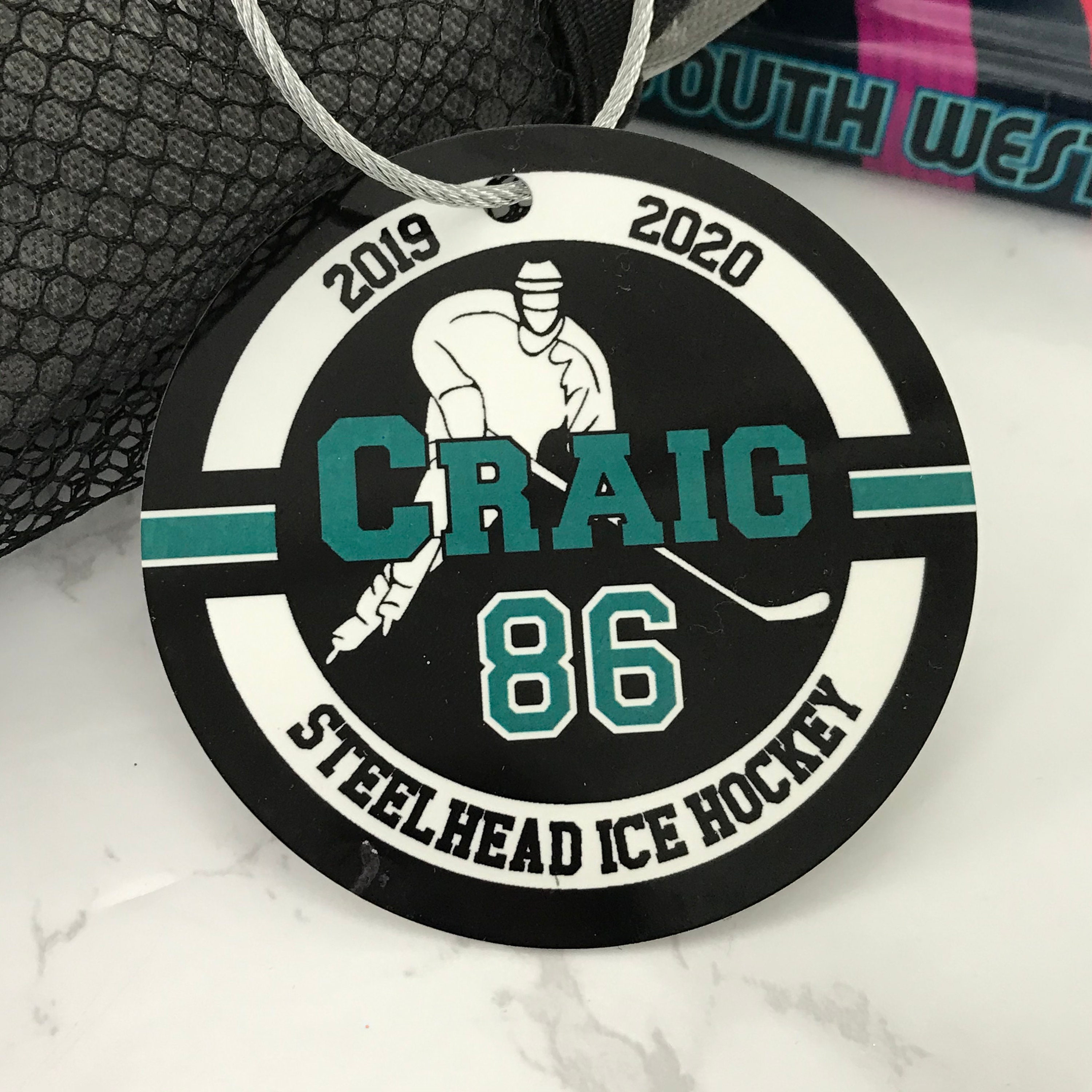 Personalized Ice Hockey Bag Tag: Two Sided Aluminum